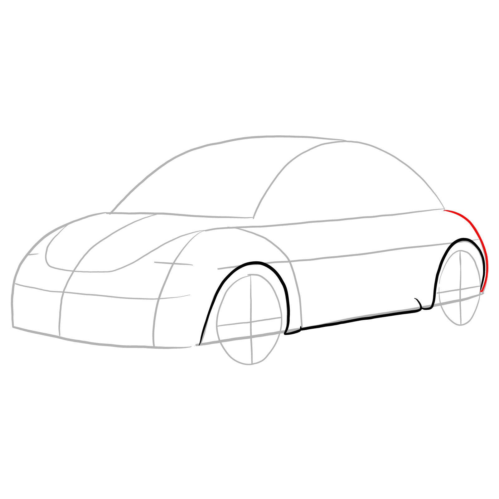 How to draw Volkswagen New Beetle - step 07