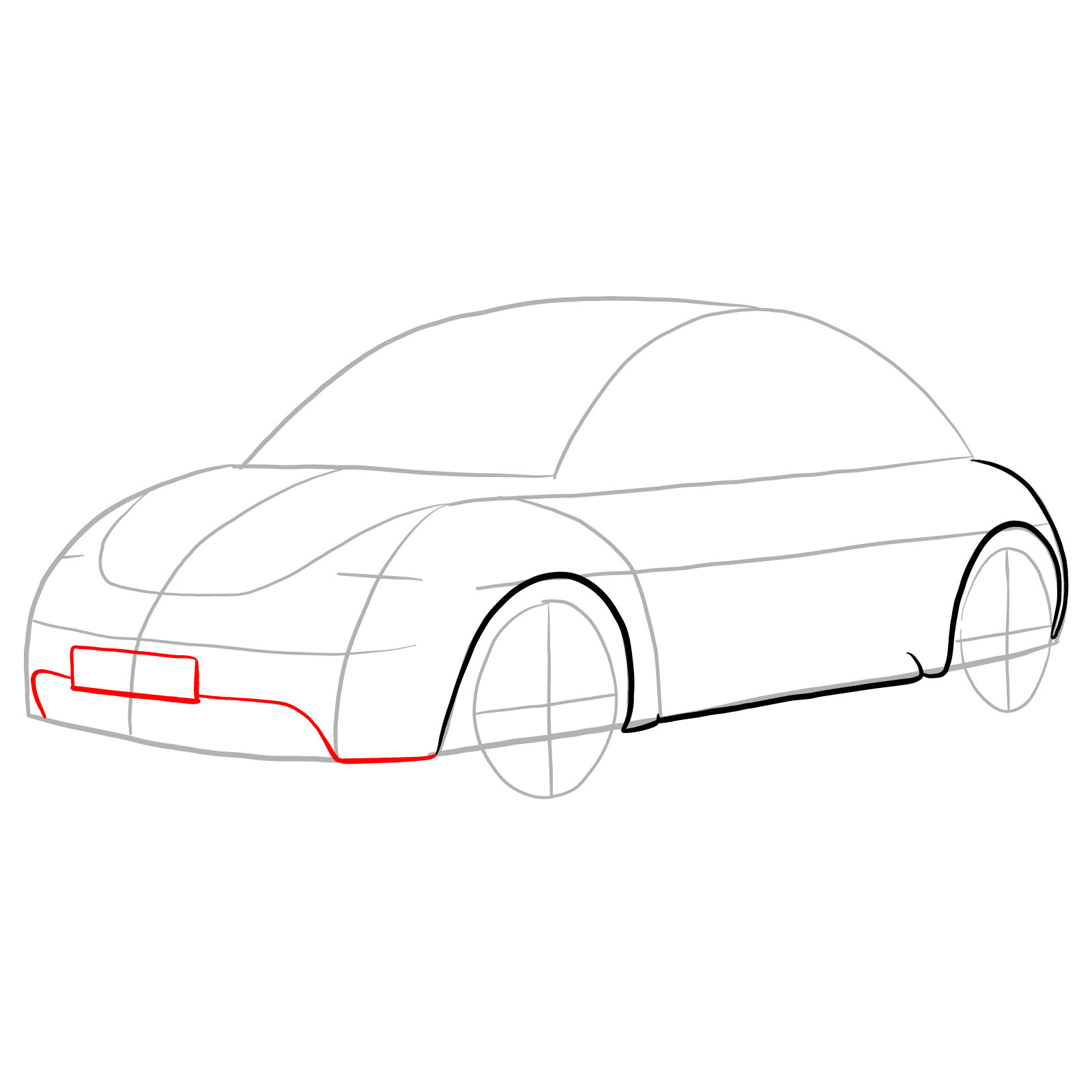 How to draw Volkswagen New Beetle - step 08