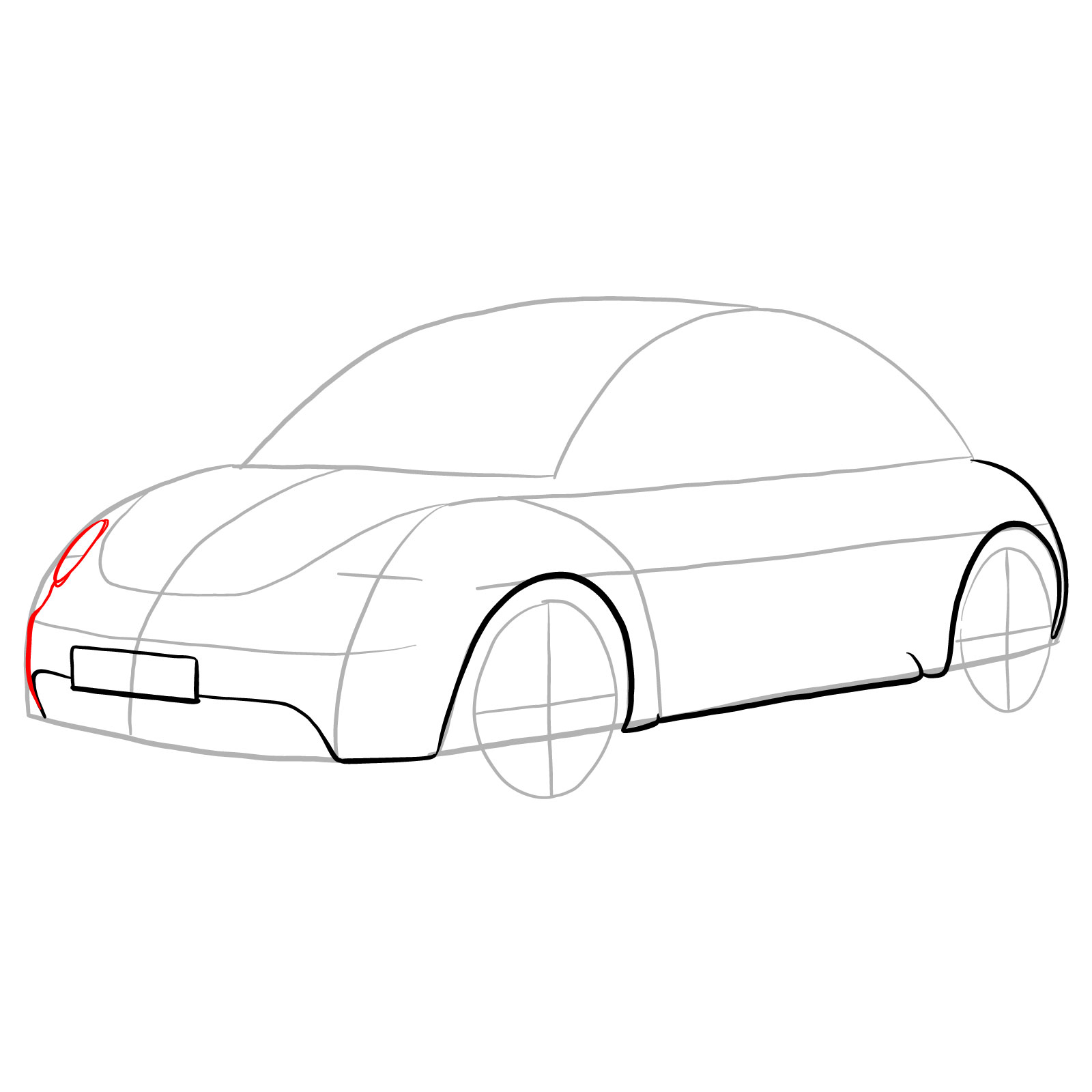 How to draw Volkswagen New Beetle - step 09