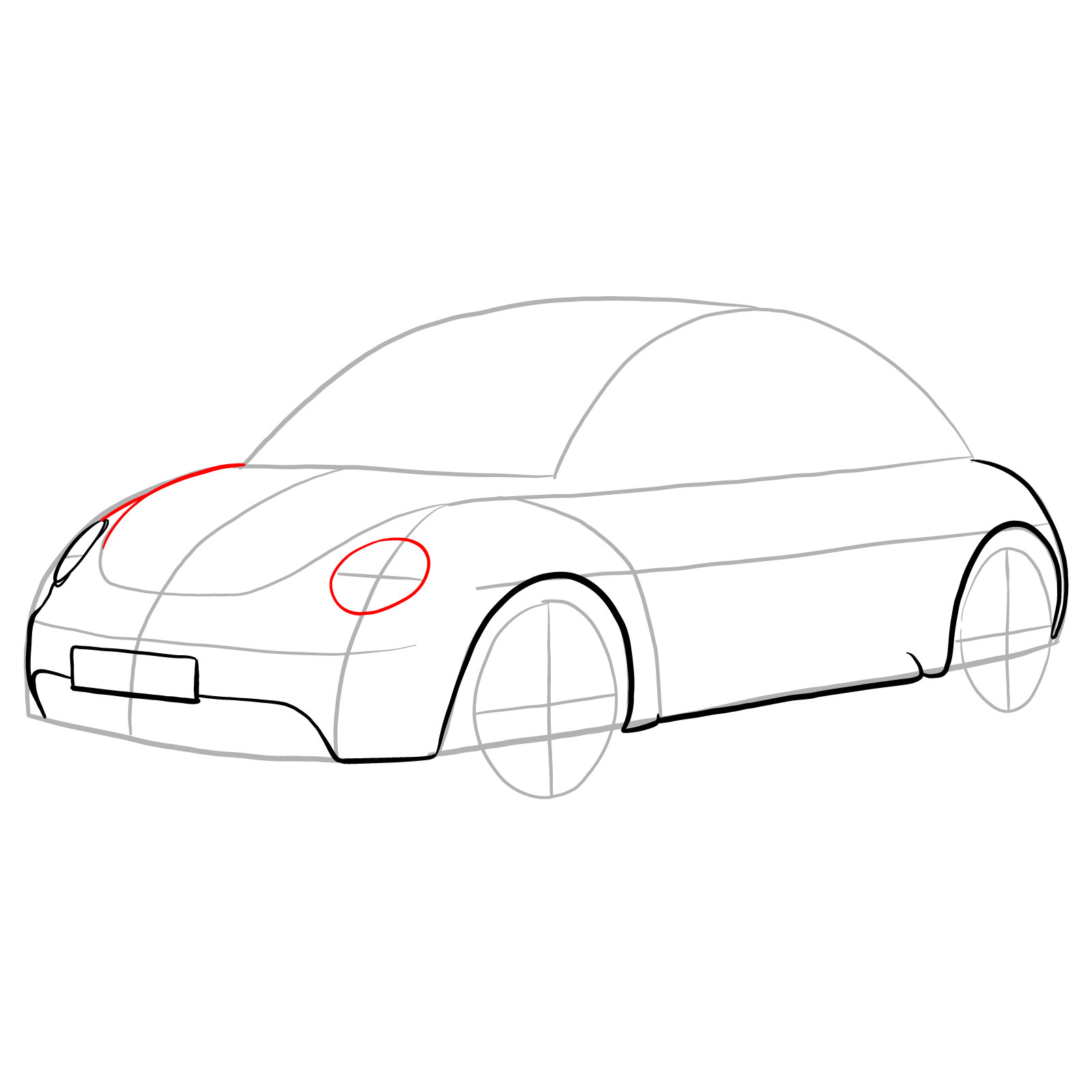 How to draw Volkswagen New Beetle - step 10