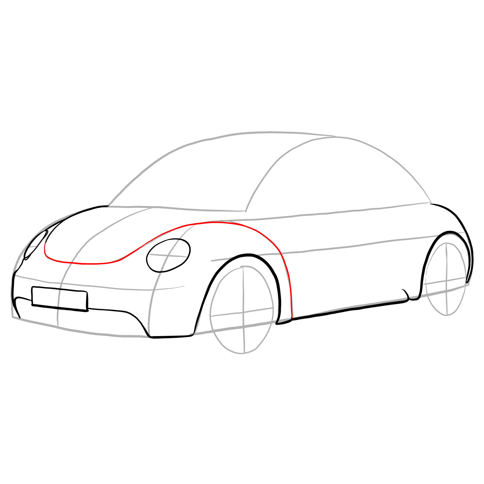 How to draw Volkswagen New Beetle - step 11