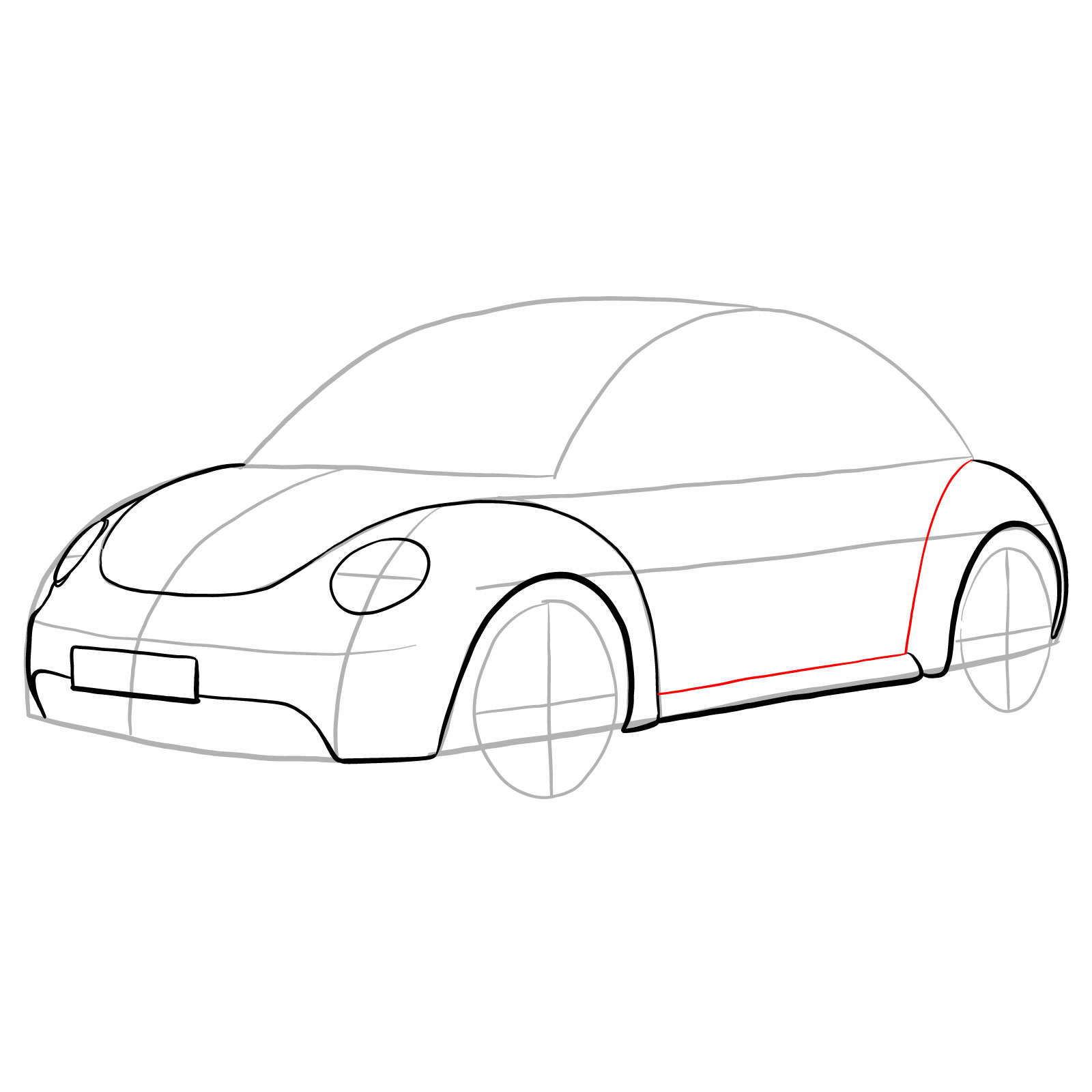 How to draw Volkswagen New Beetle - step 12