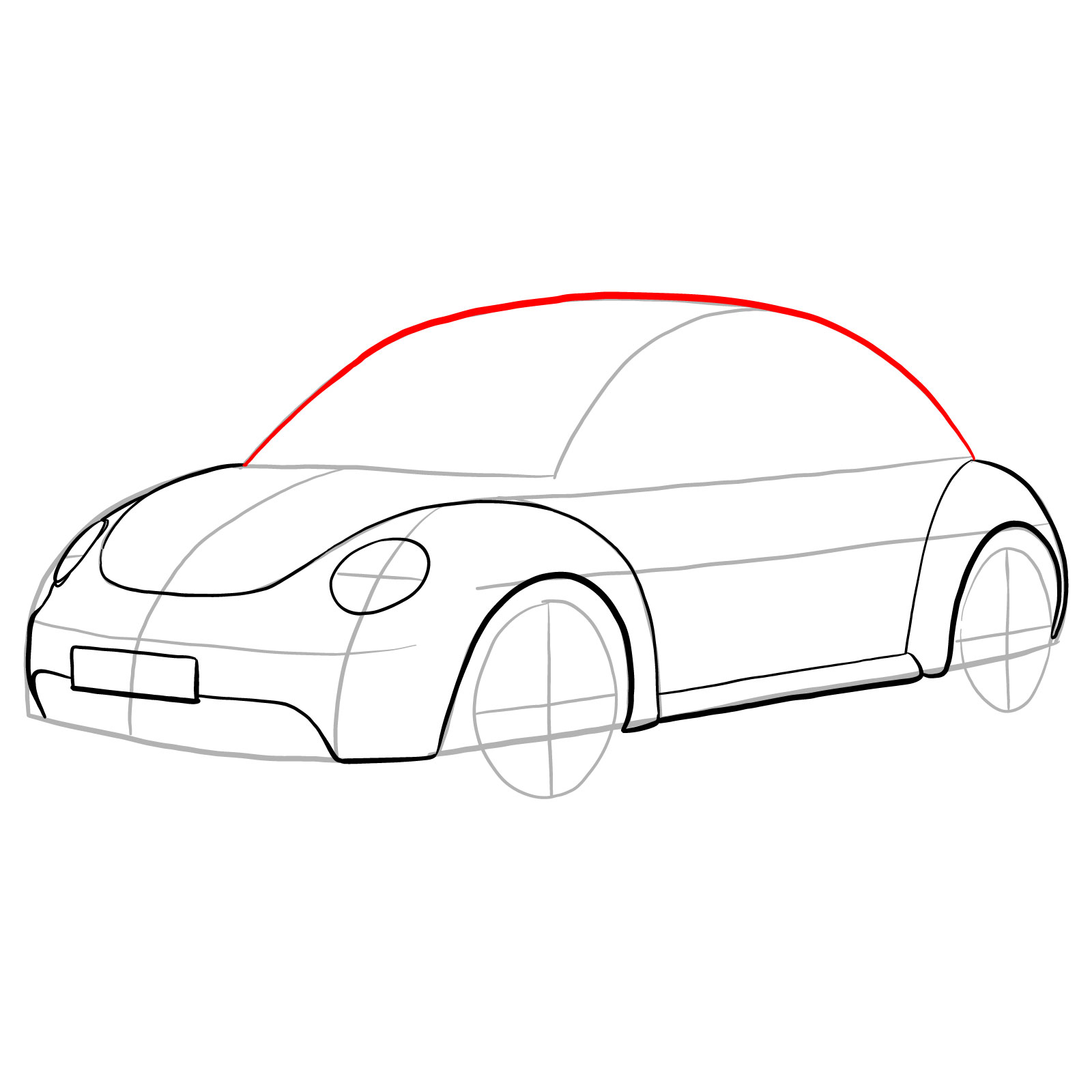 How to draw Volkswagen New Beetle - step 13