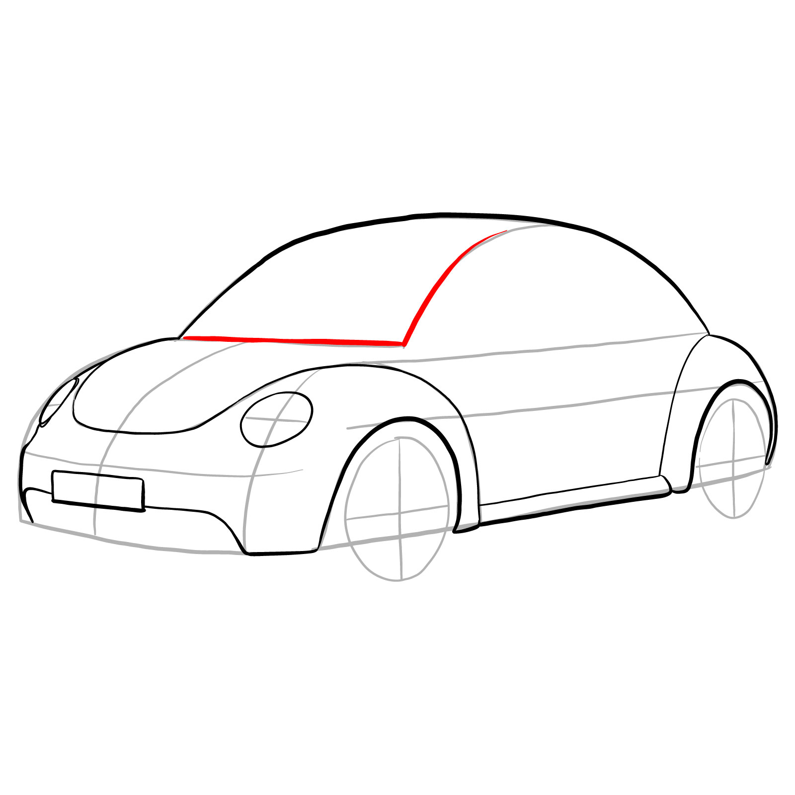 How to draw Volkswagen New Beetle - step 14