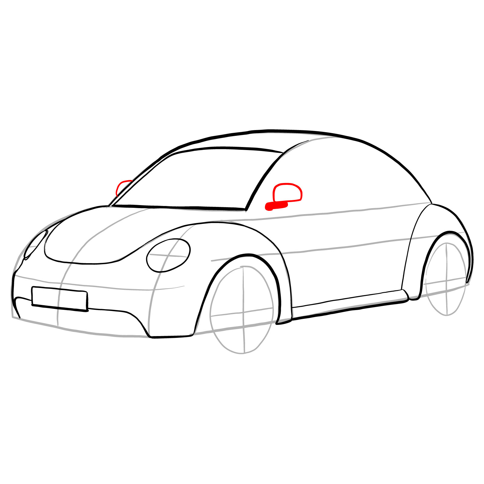 How to draw Volkswagen New Beetle - step 16