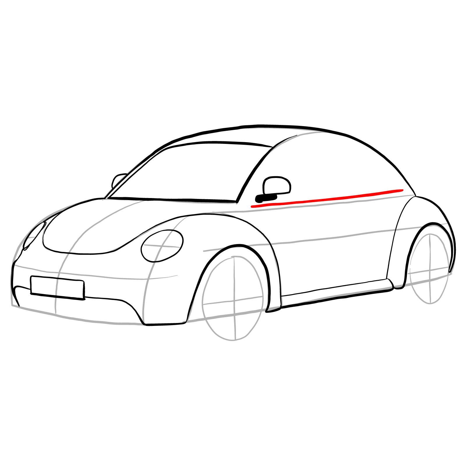 How to draw Volkswagen New Beetle - step 17