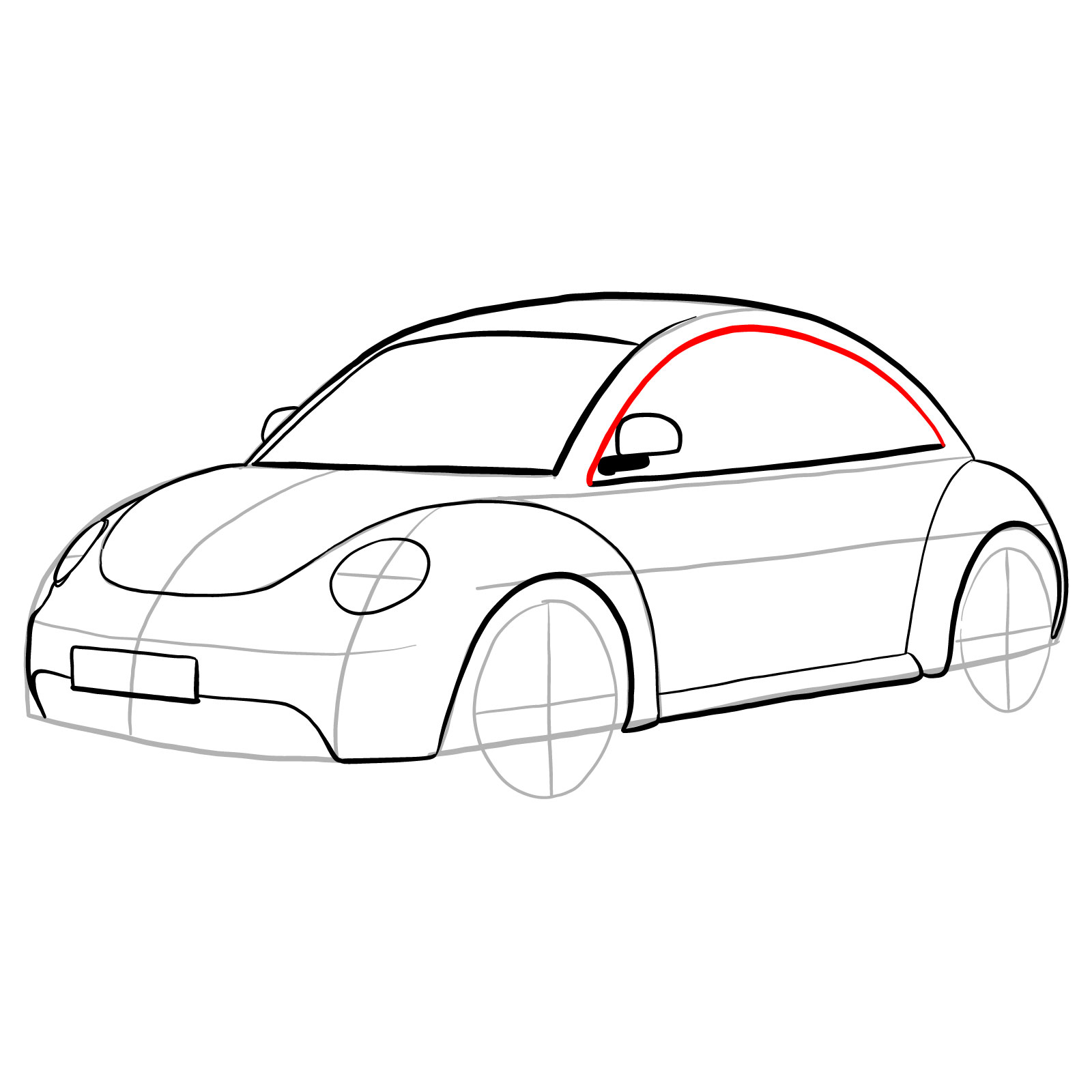 How to draw Volkswagen New Beetle - step 18