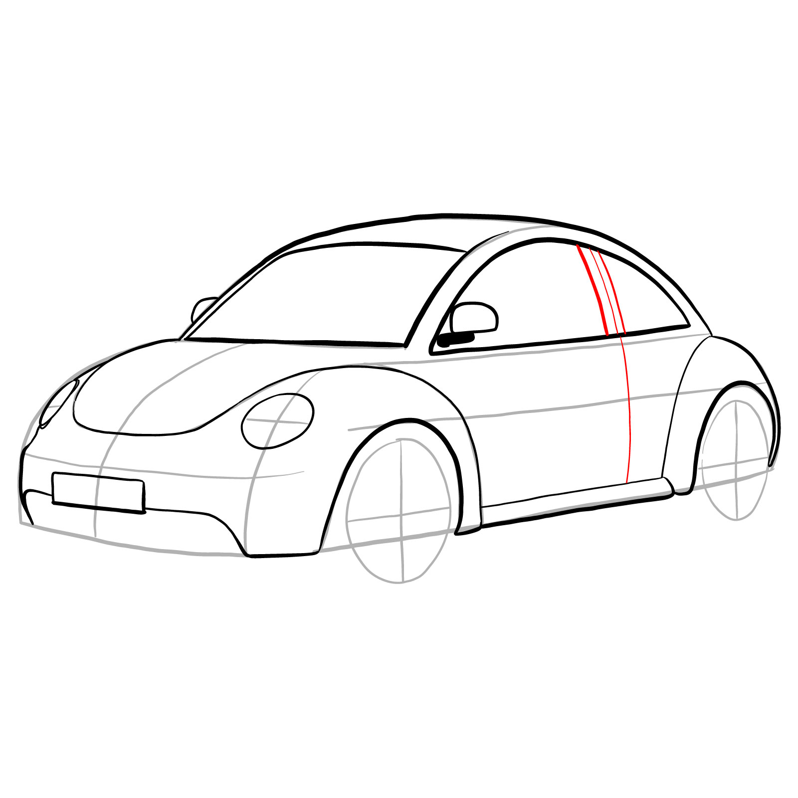 How to draw Volkswagen New Beetle - step 19