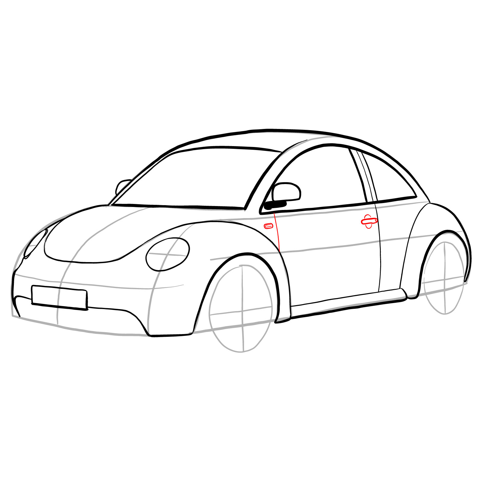 How to draw Volkswagen New Beetle - step 20
