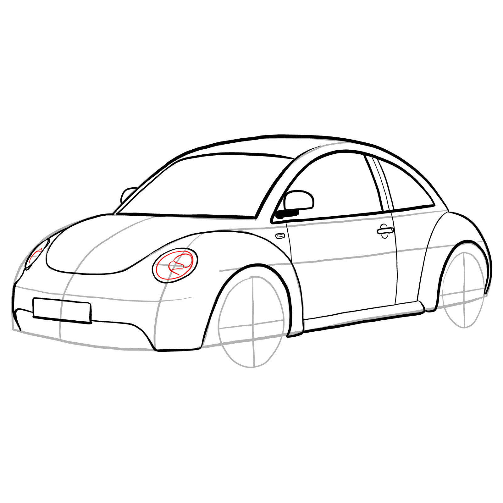 How to draw Volkswagen New Beetle - step 21
