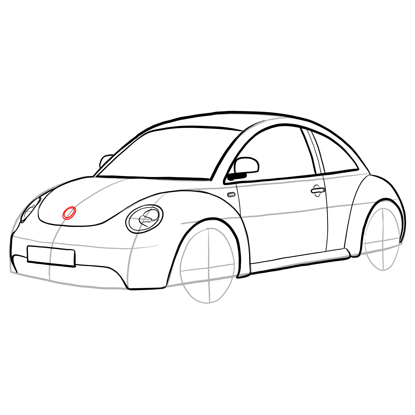 How to draw Volkswagen New Beetle - Sketchok easy drawing guides