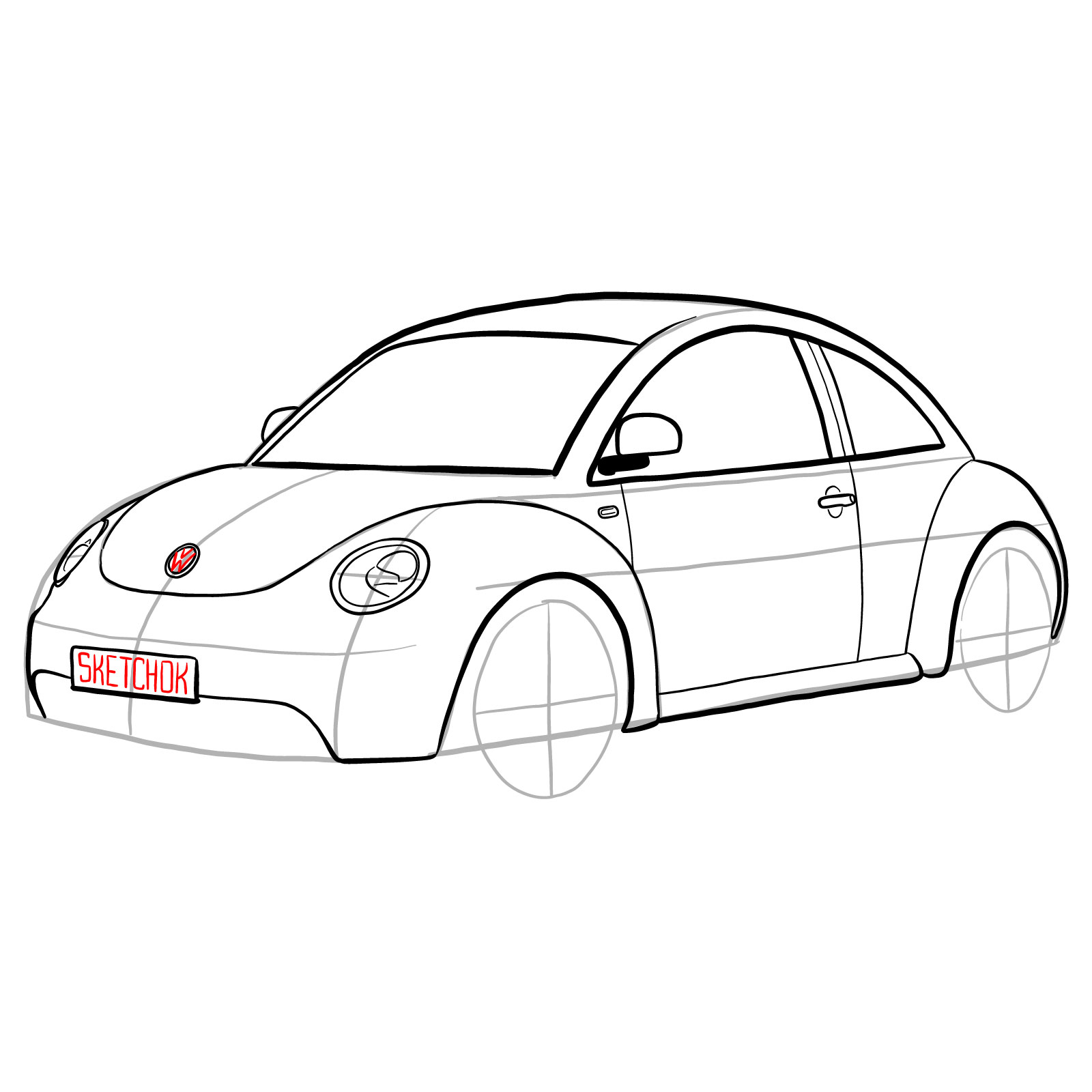 How to draw Volkswagen New Beetle - step 23