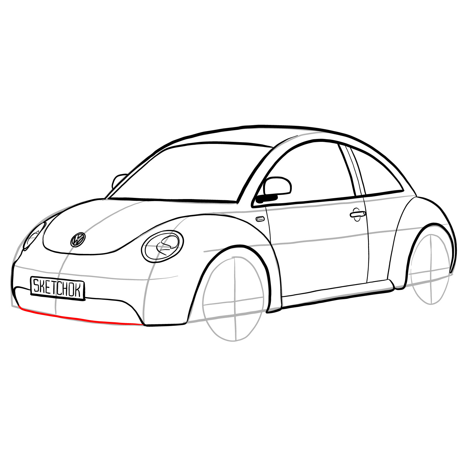 How to draw Volkswagen New Beetle - step 24