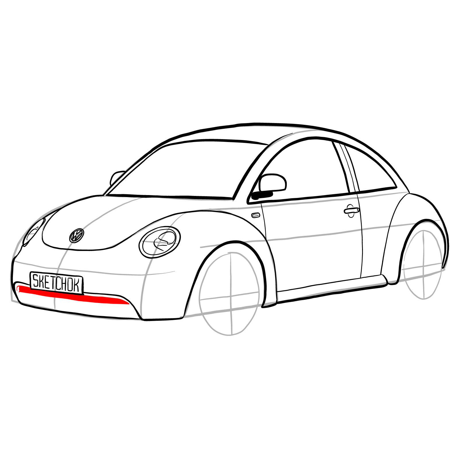 How to draw Volkswagen New Beetle - step 25