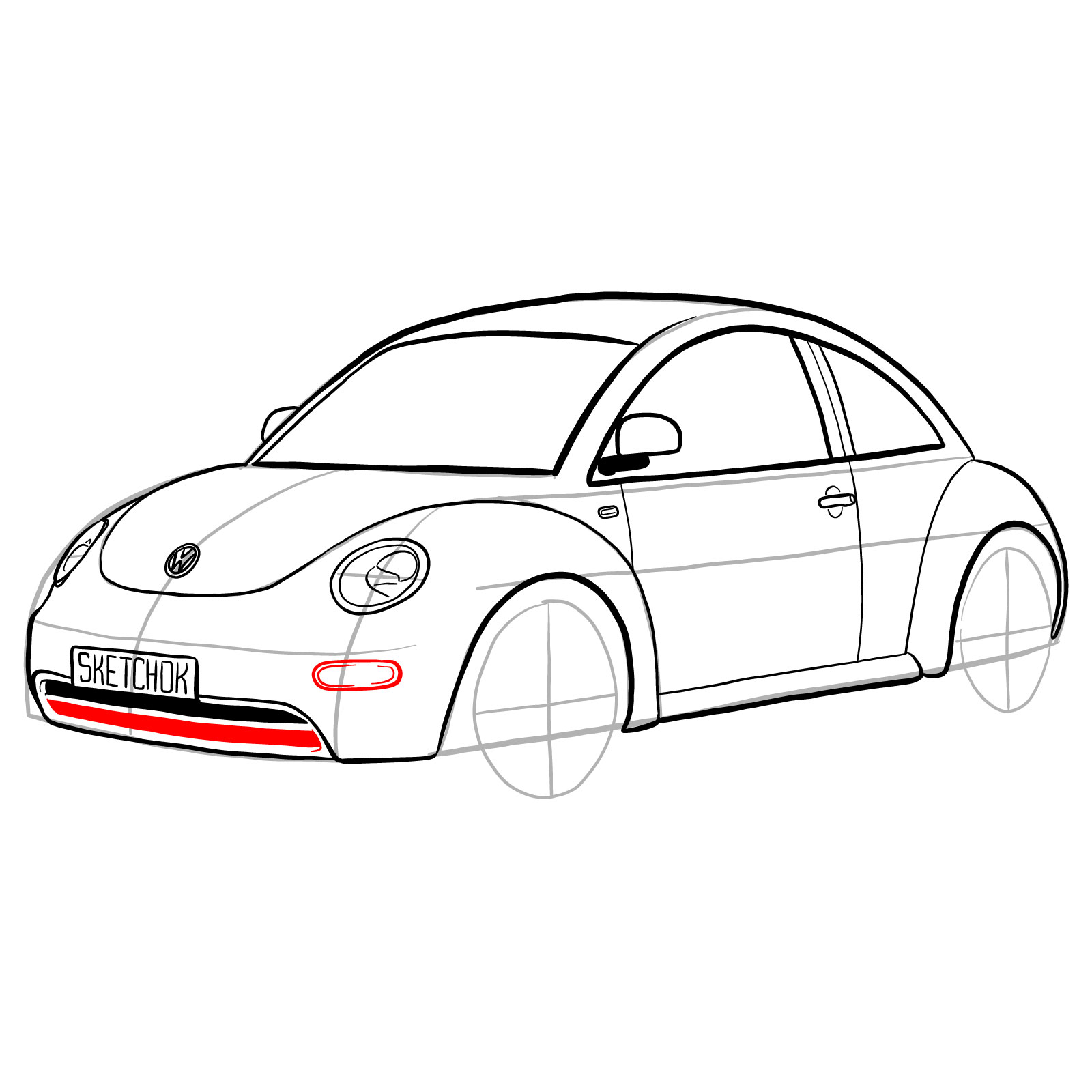 How to draw Volkswagen New Beetle - step 26