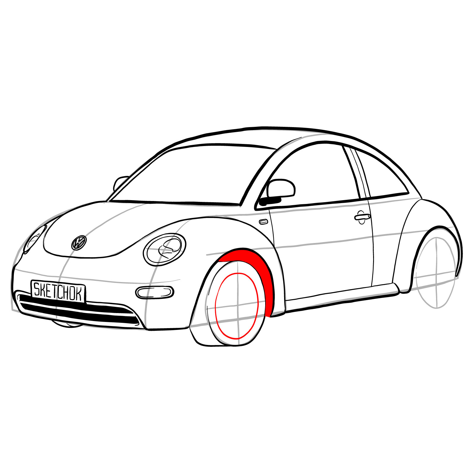 How to draw Volkswagen New Beetle - step 28