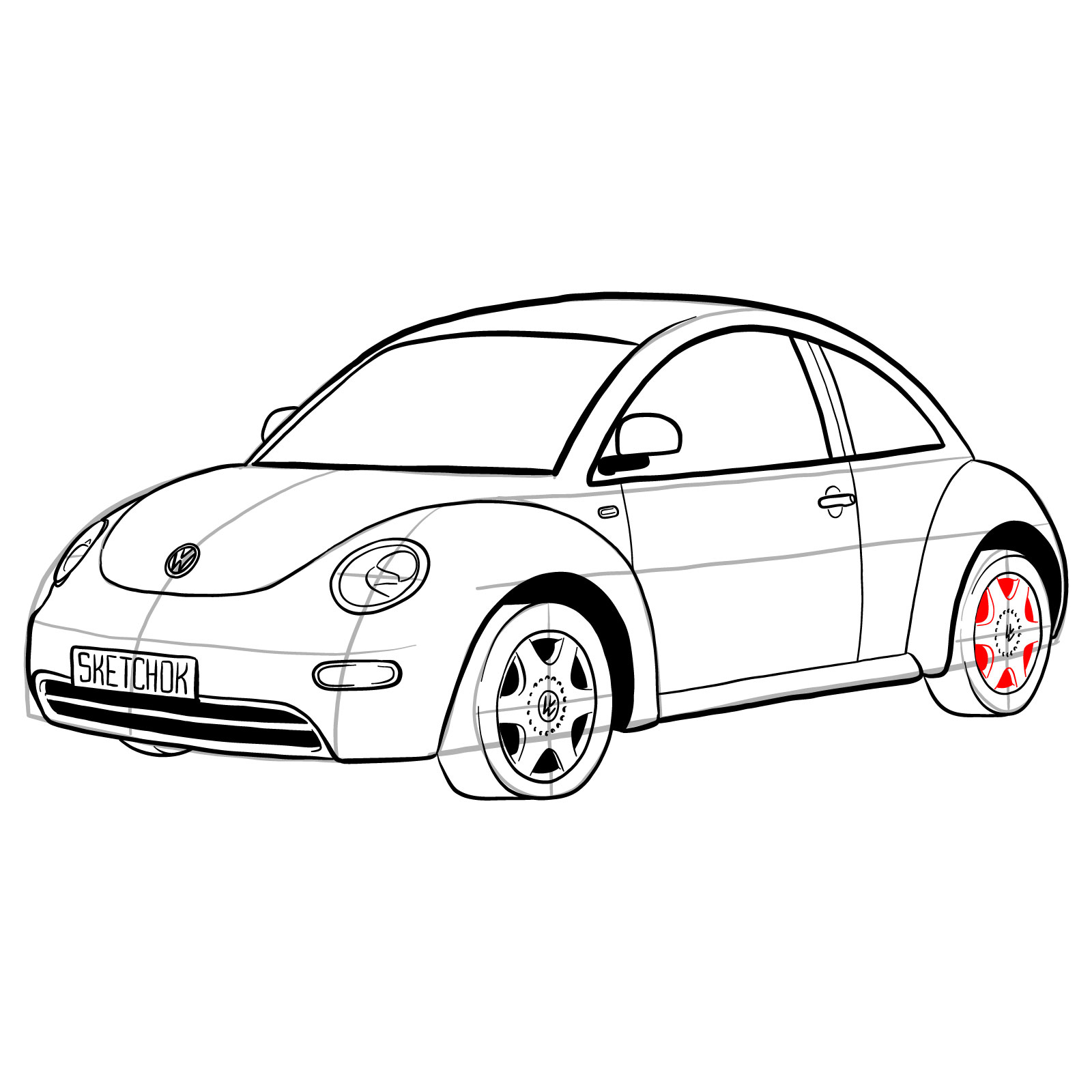 How to draw Volkswagen New Beetle - step 33