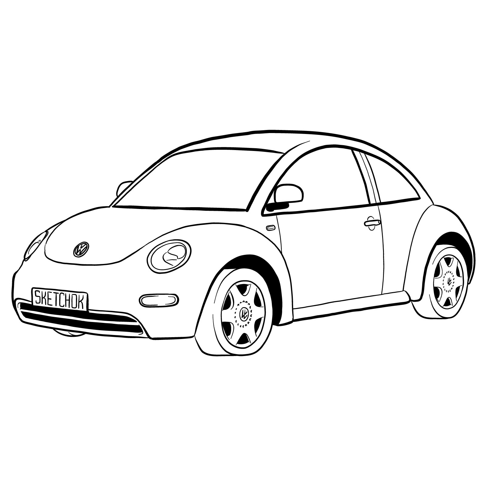 How to draw Volkswagen New Beetle - coloring
