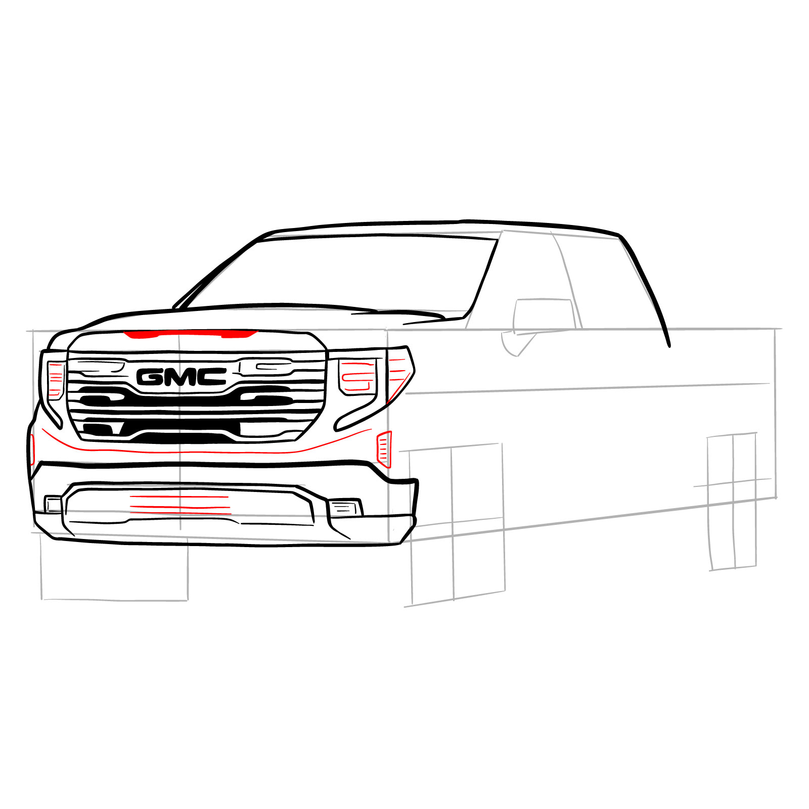 How to draw GMC Sierra 2020 - step 20