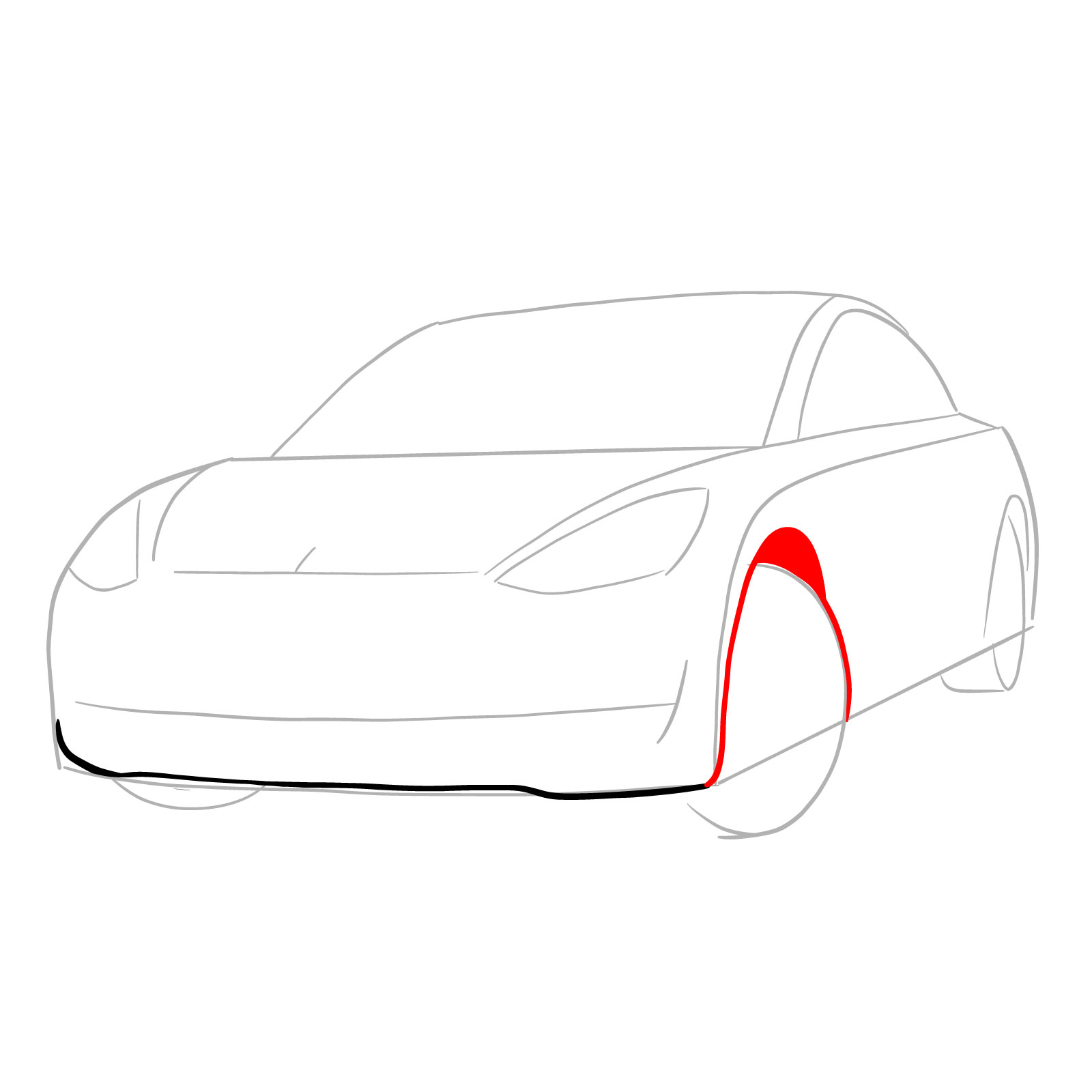 How to draw 2021 Tesla Model 3 - step 05