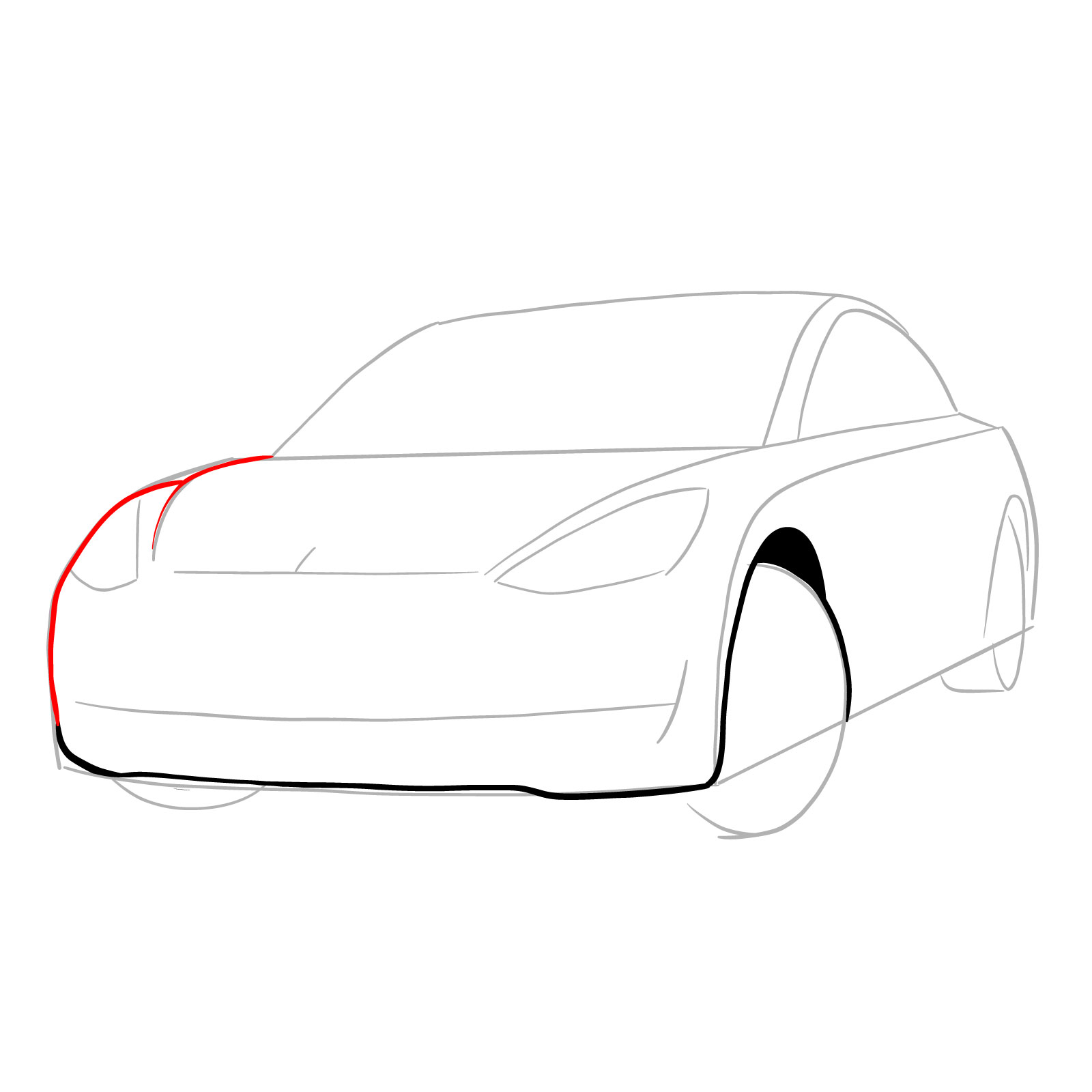 How to draw 2021 Tesla Model 3 - step 06