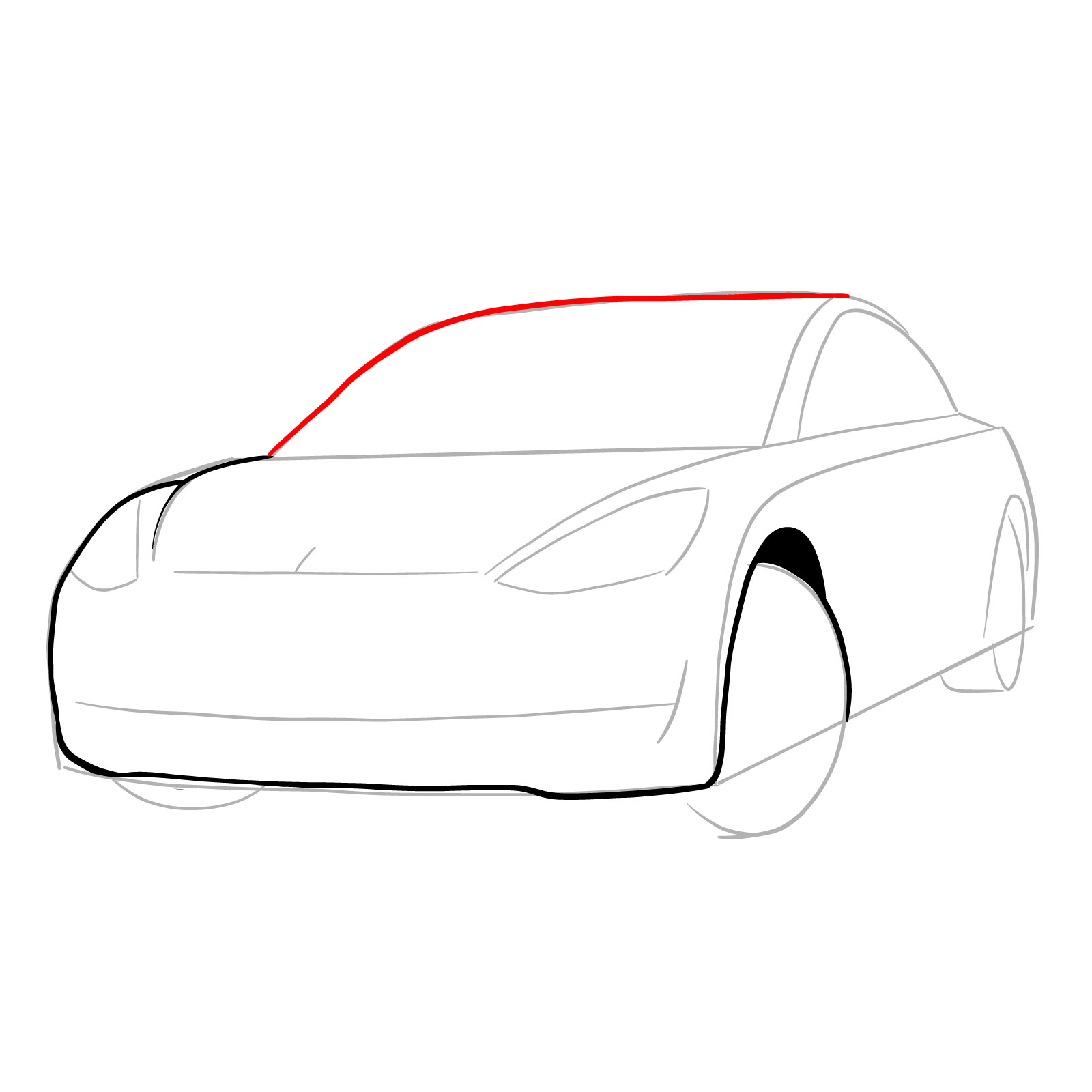 How to draw 2021 Tesla Model 3 - step 07