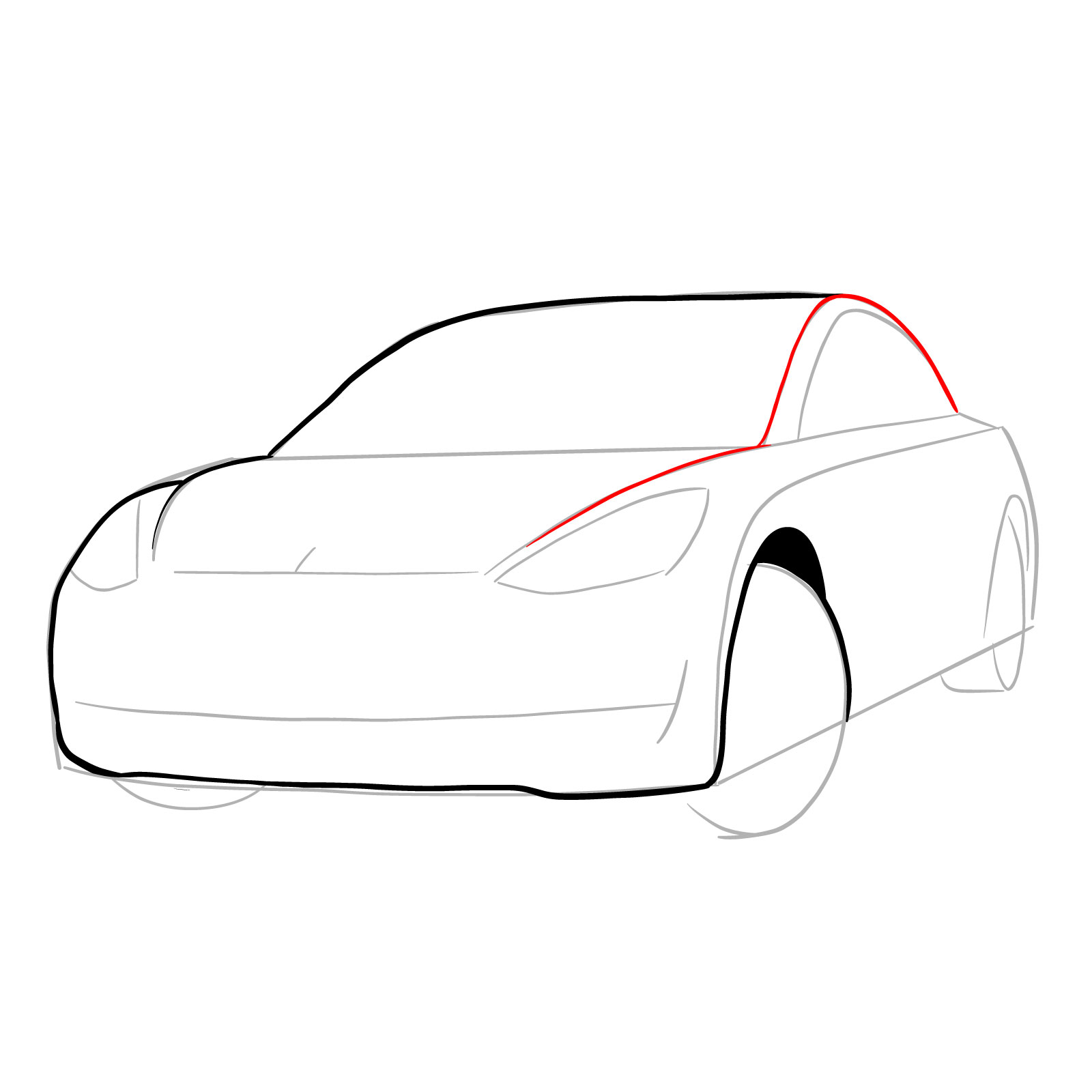 How to draw 2021 Tesla Model 3 - step 08