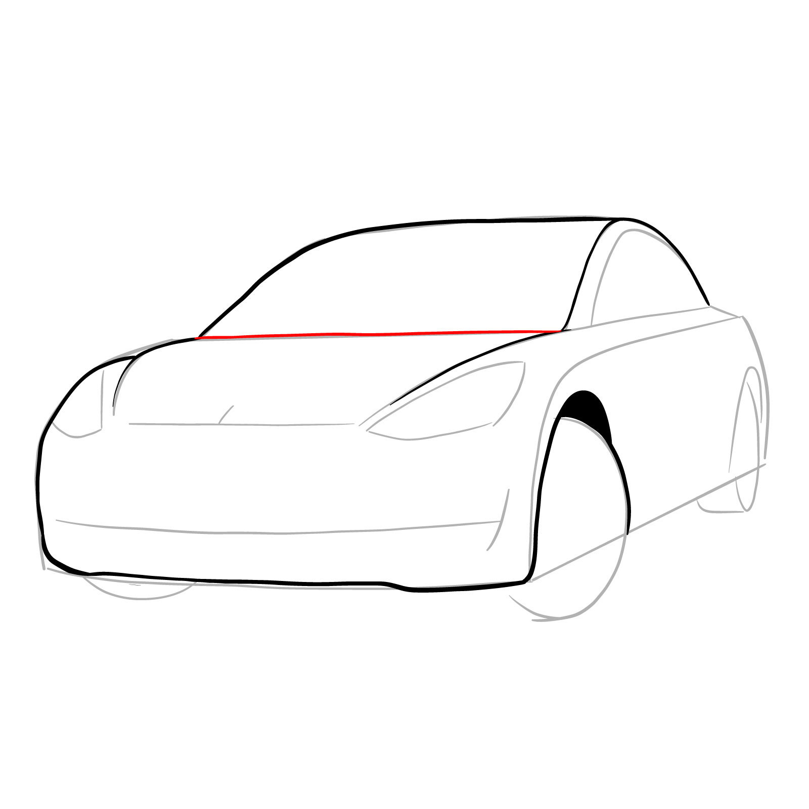 How to draw 2021 Tesla Model 3 - step 09