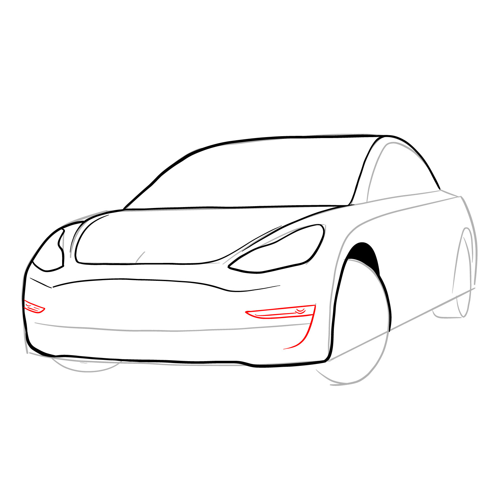 How to draw 2021 Tesla Model 3 - step 12