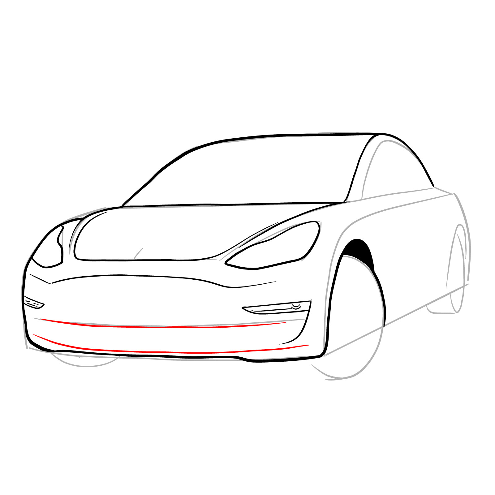 How to draw 2021 Tesla Model 3 - step 13