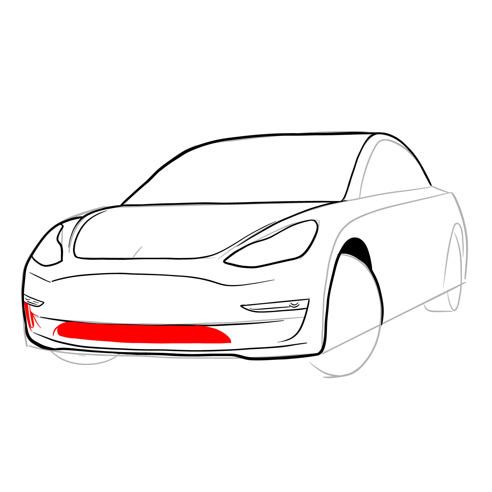 How to draw 2021 Tesla Model 3 - step 14
