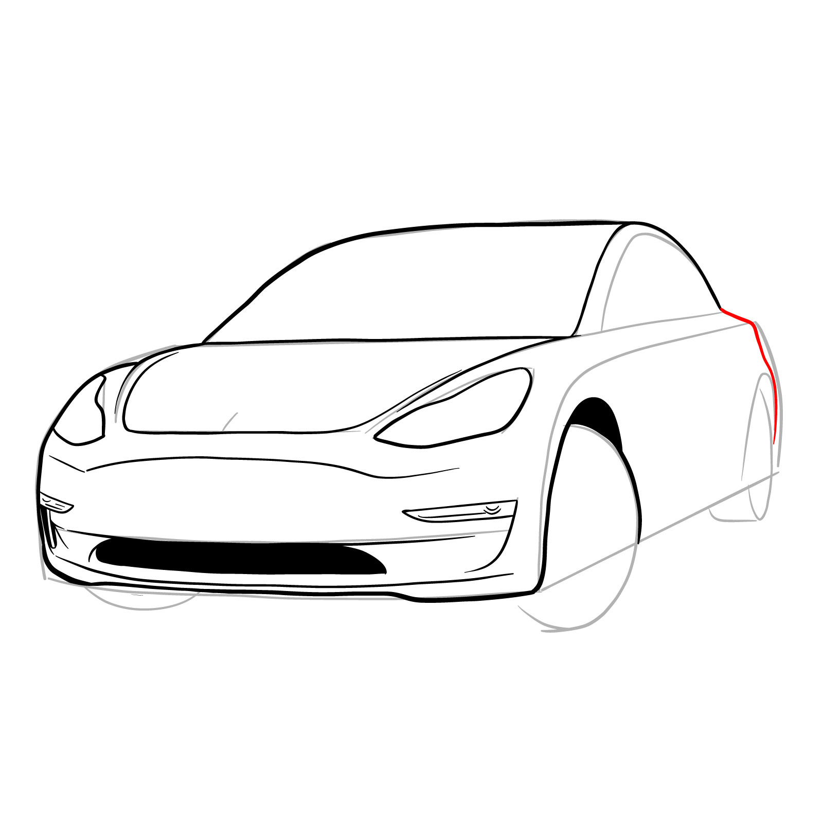 How to draw 2021 Tesla Model 3 - step 15