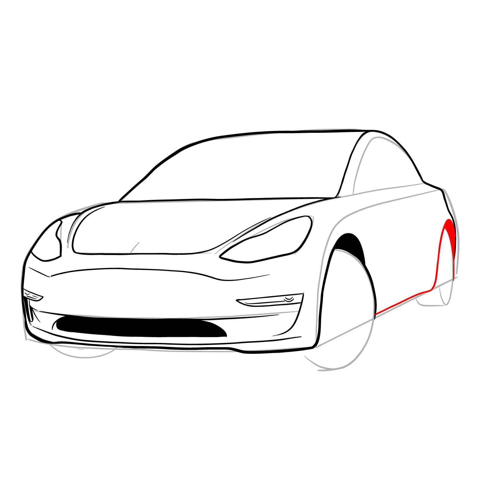 How to draw 2021 Tesla Model 3 - step 16