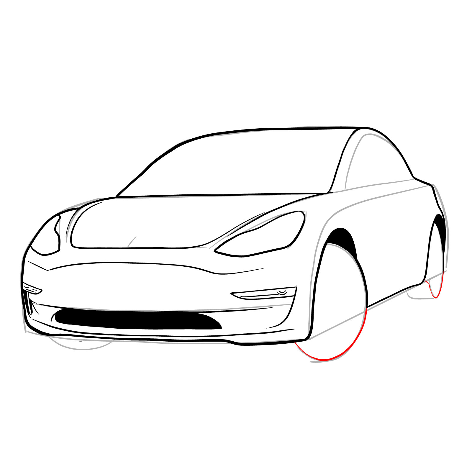 How to draw 2021 Tesla Model 3 - step 17