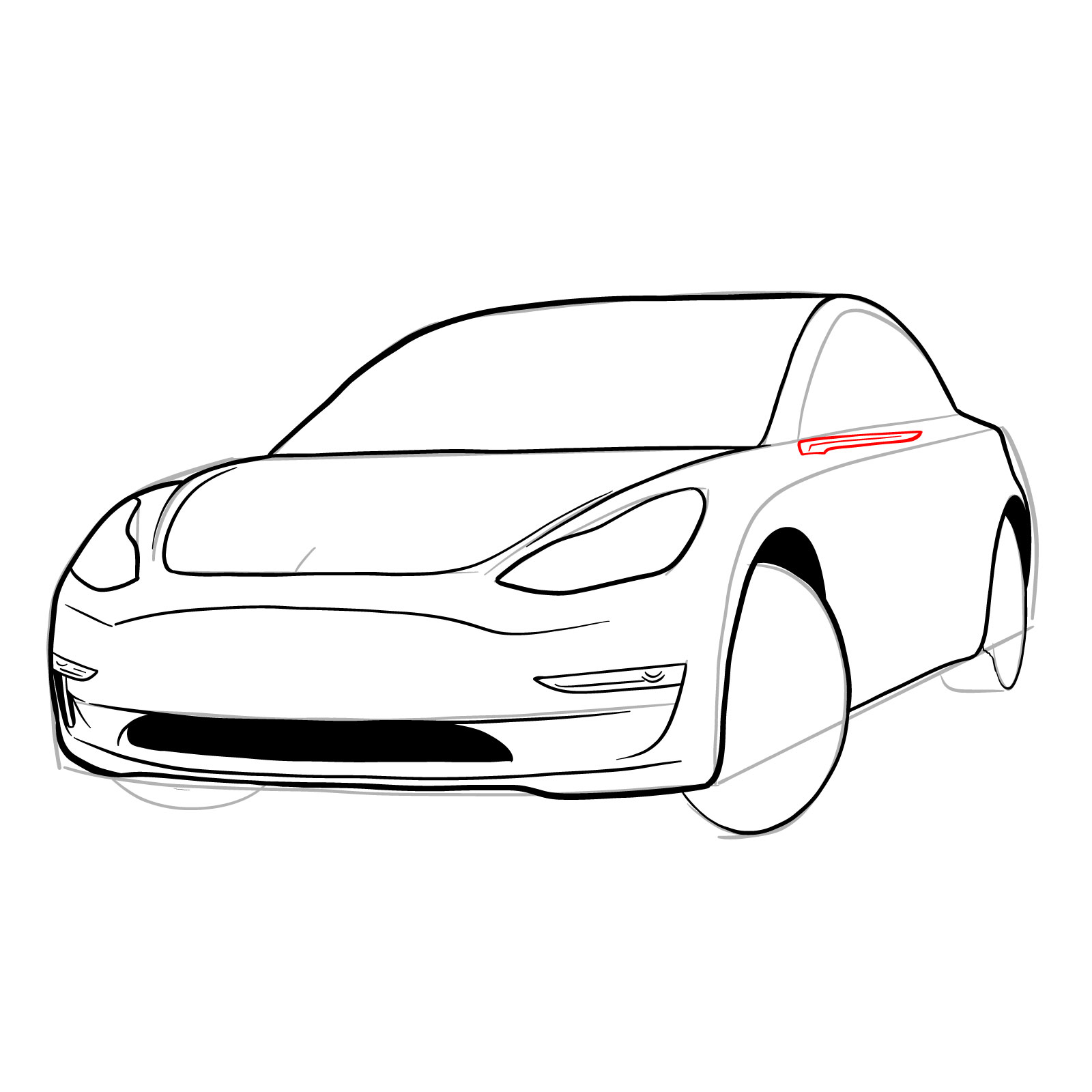 How to draw 2021 Tesla Model 3 - step 18