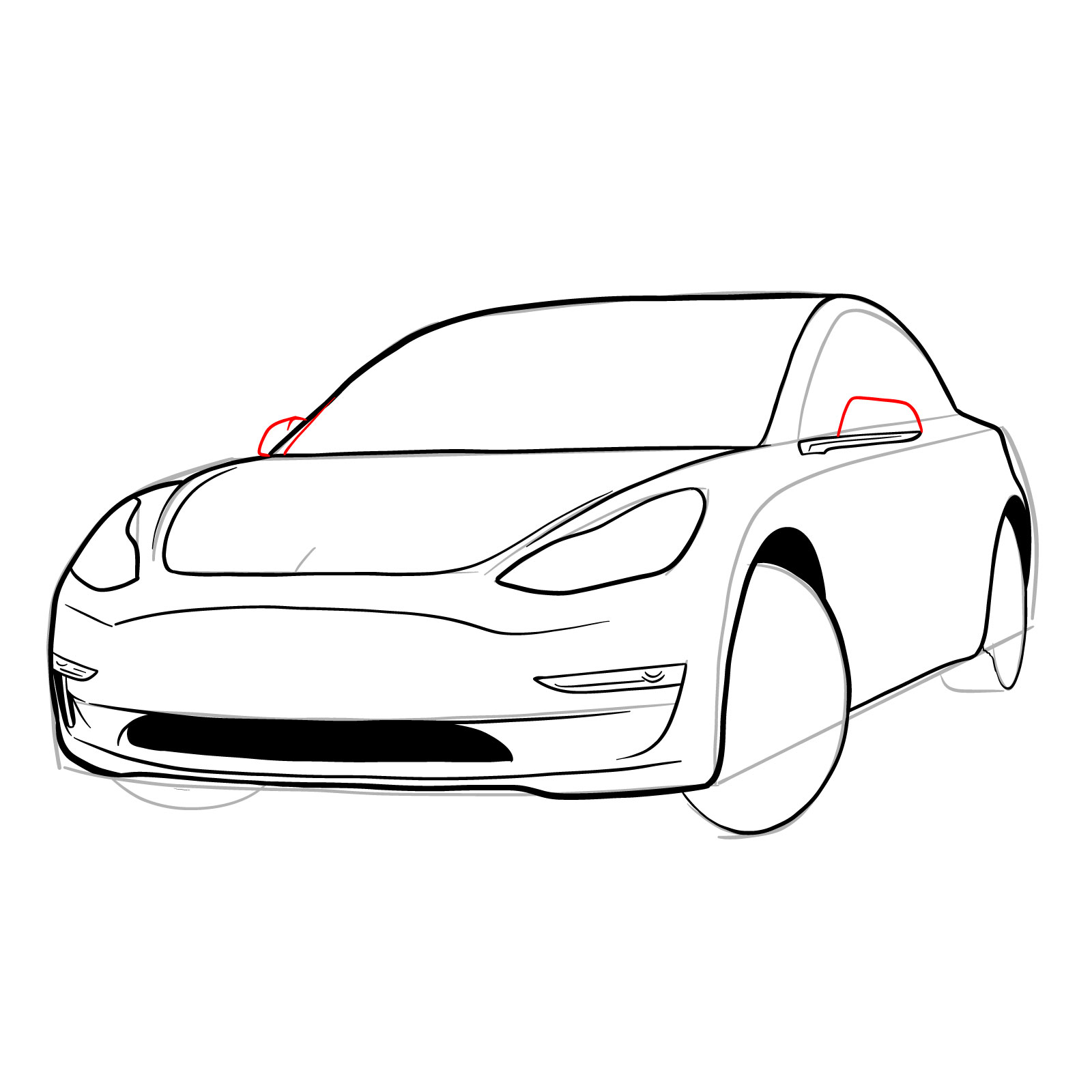 How to draw 2021 Tesla Model 3 - step 19