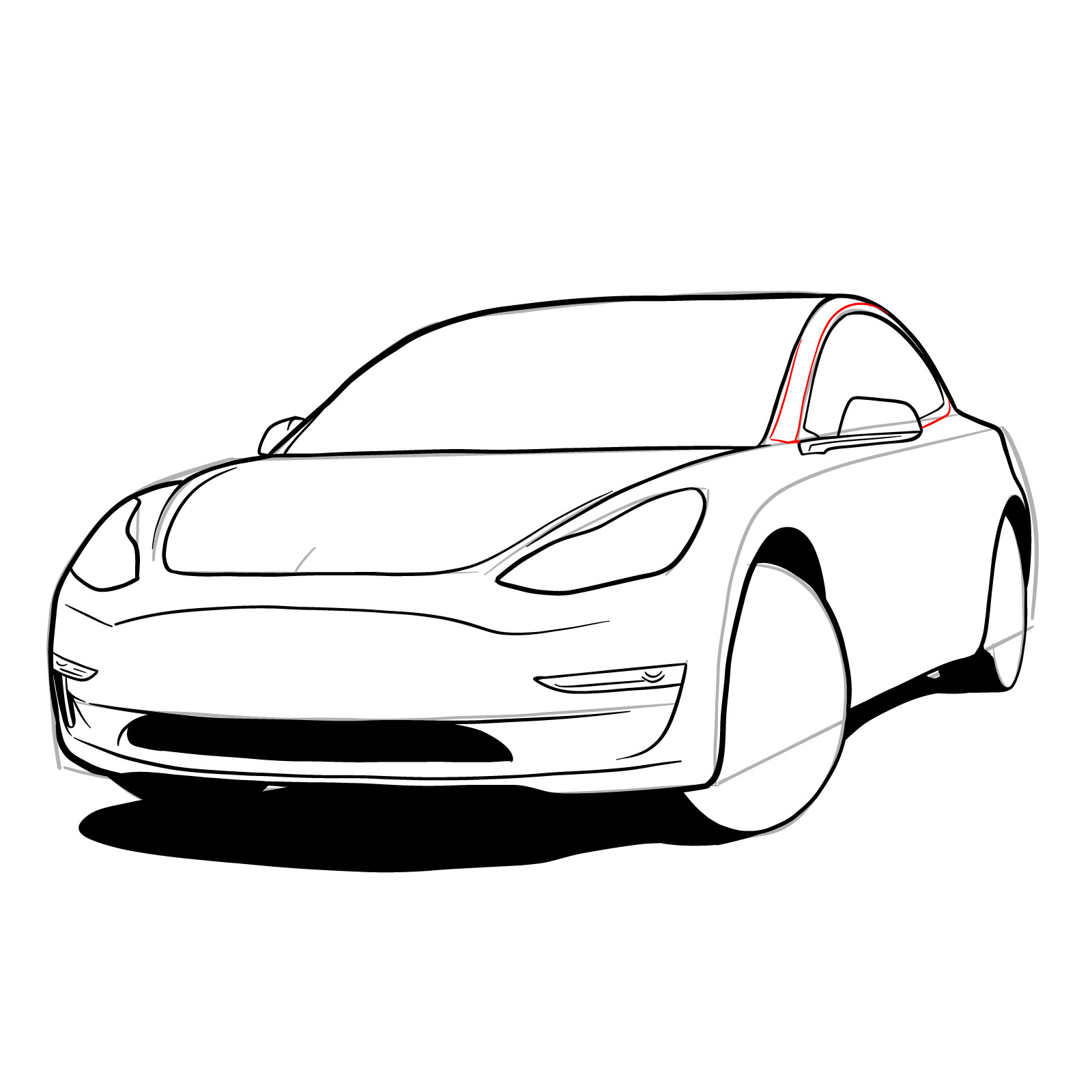 How to draw 2021 Tesla Model 3 - step 23