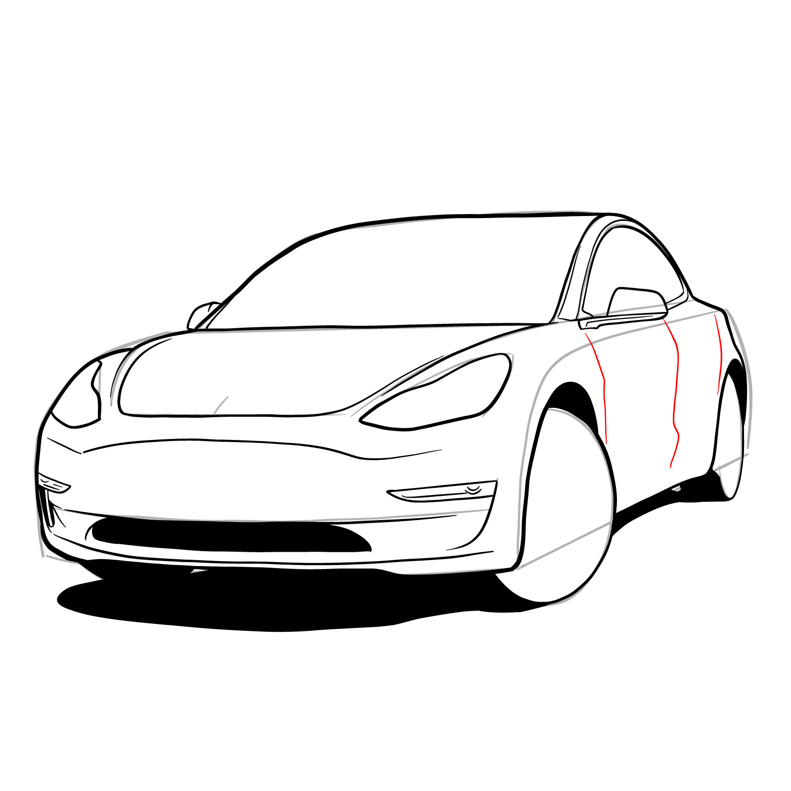 How to draw 2021 Tesla Model 3 - step 24
