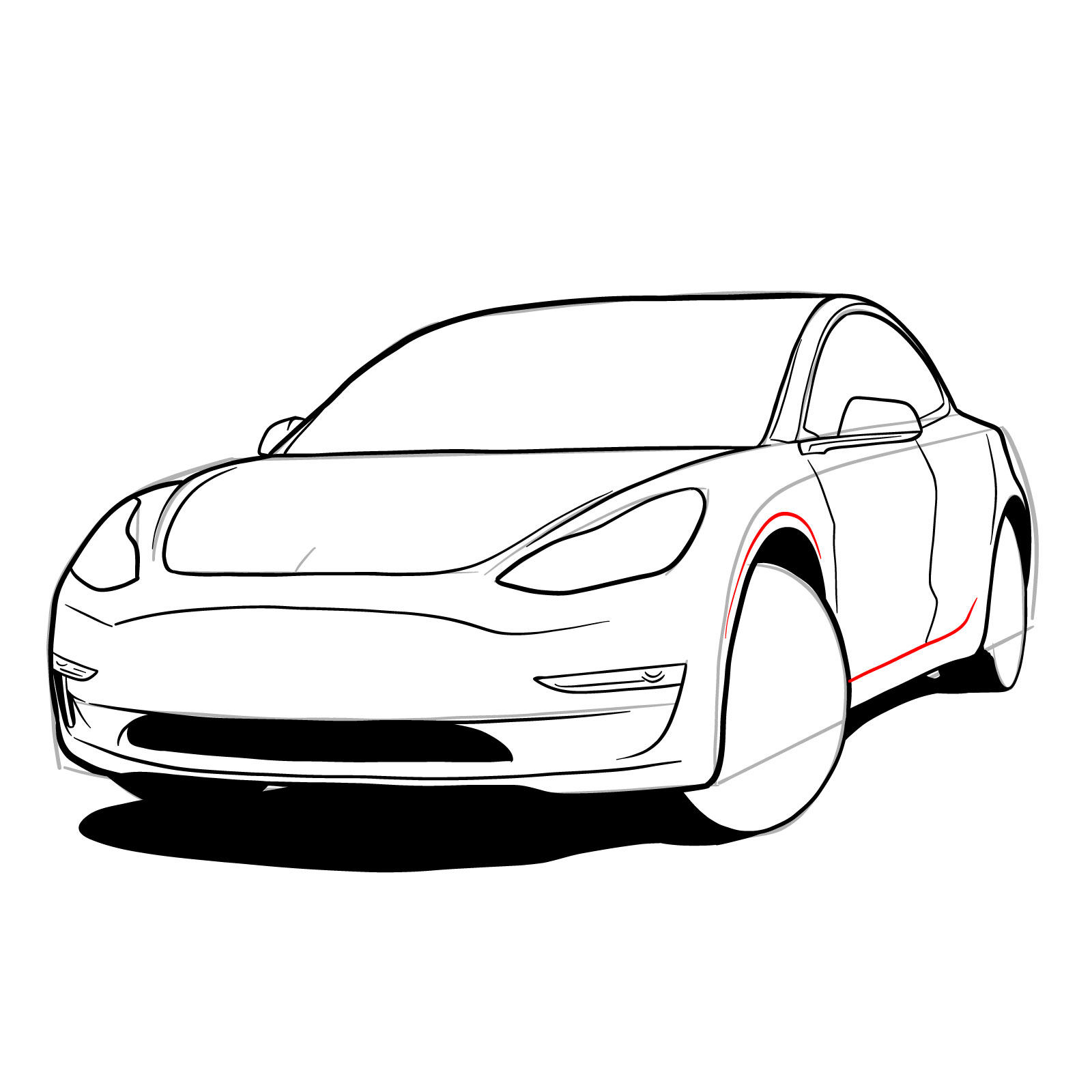 How to draw 2021 Tesla Model 3 - step 25