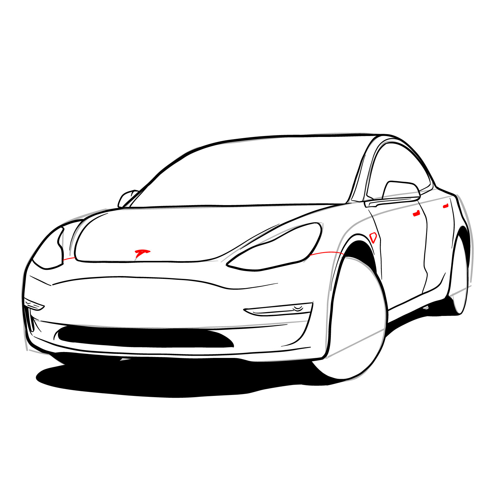 How to draw 2021 Tesla Model 3 - step 26