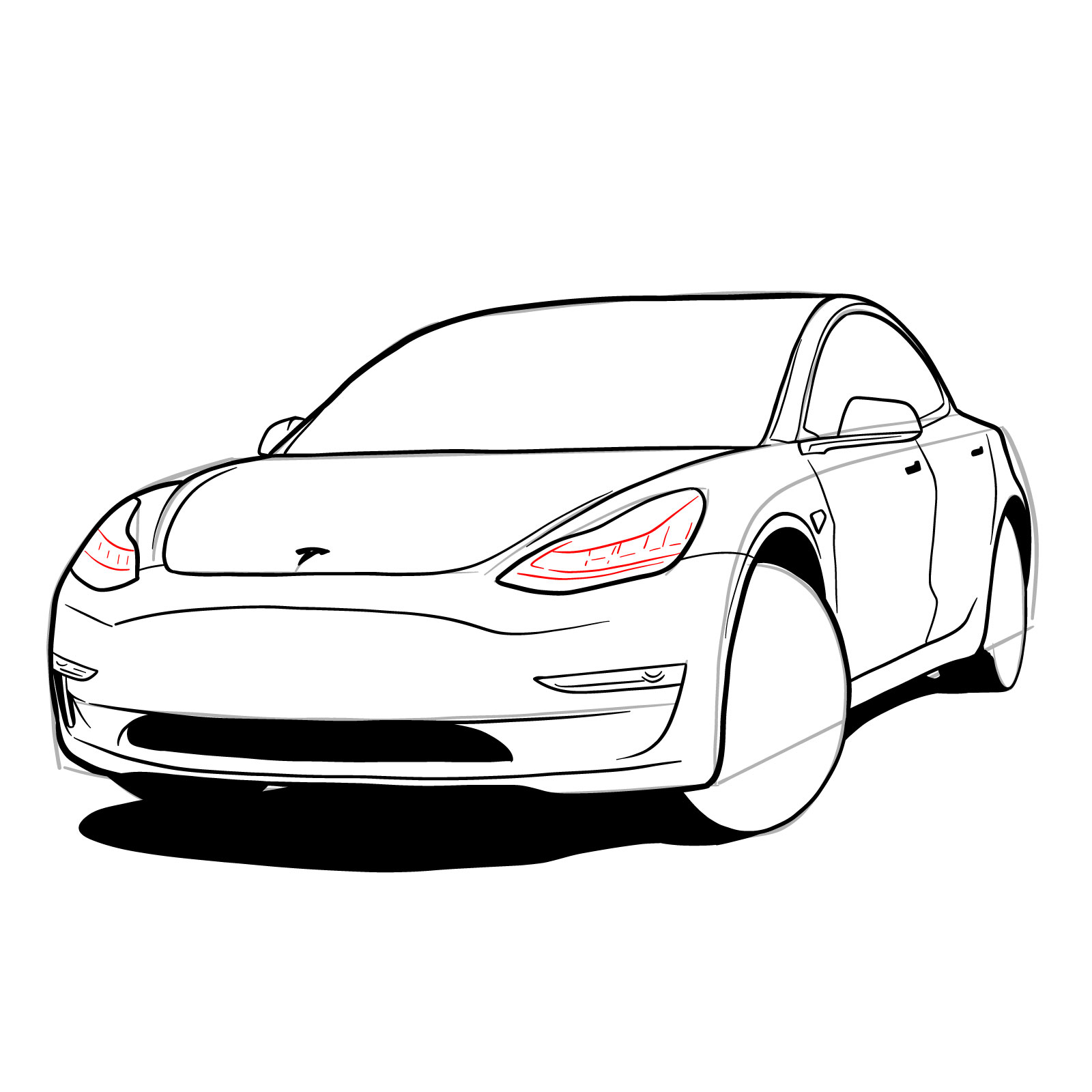 How to draw 2021 Tesla Model 3 - step 27