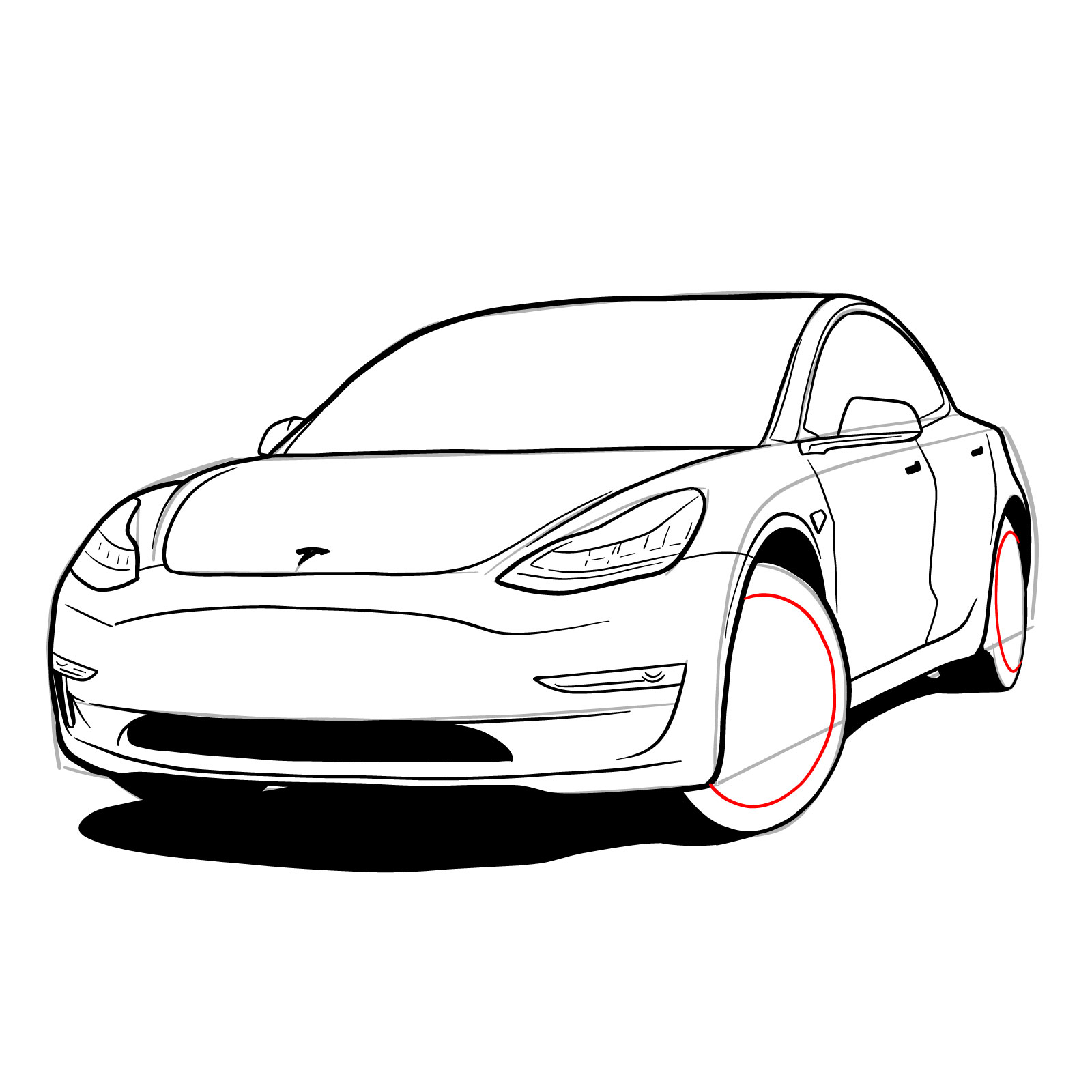 How to draw 2021 Tesla Model 3 - step 28