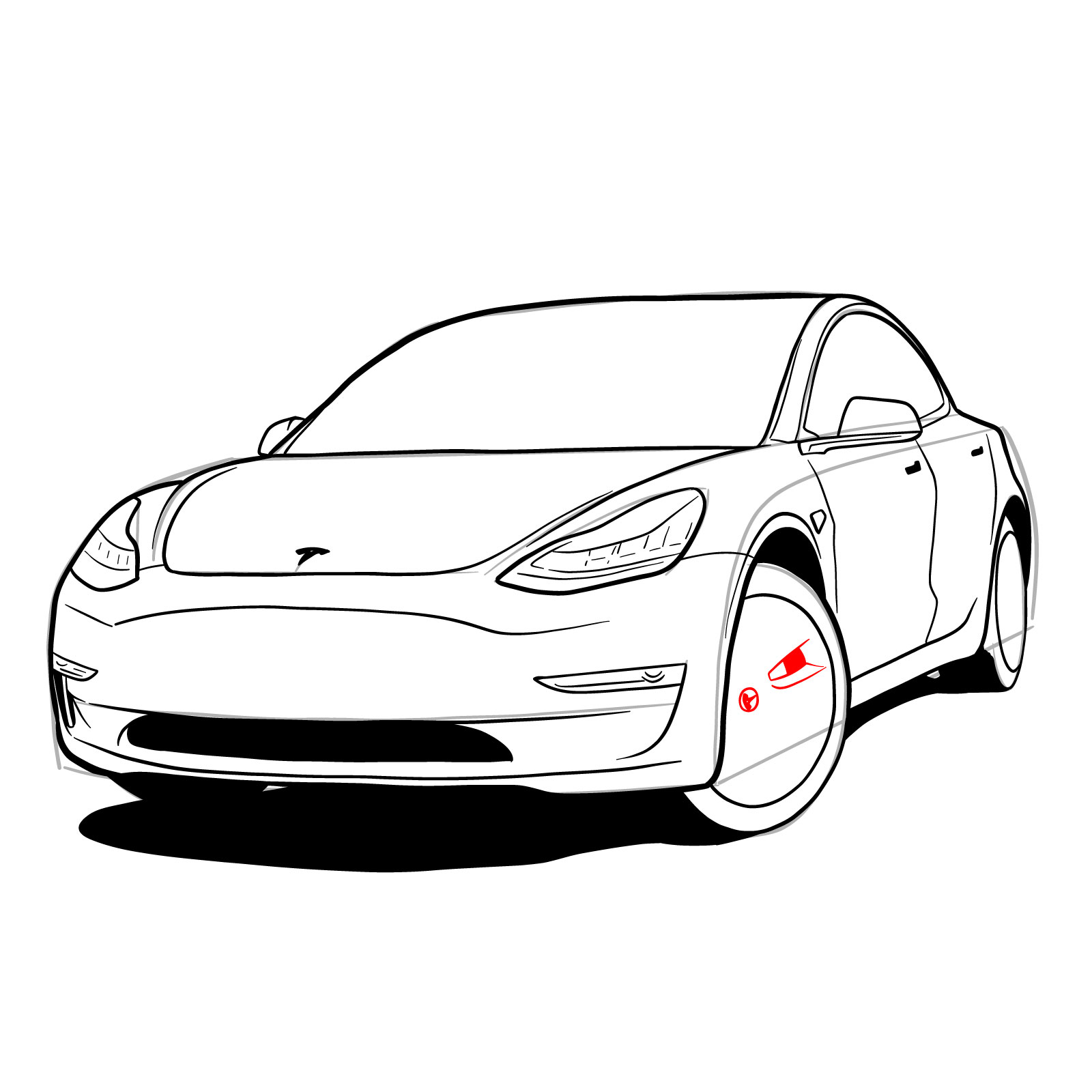 How to draw 2021 Tesla Model 3 - step 29