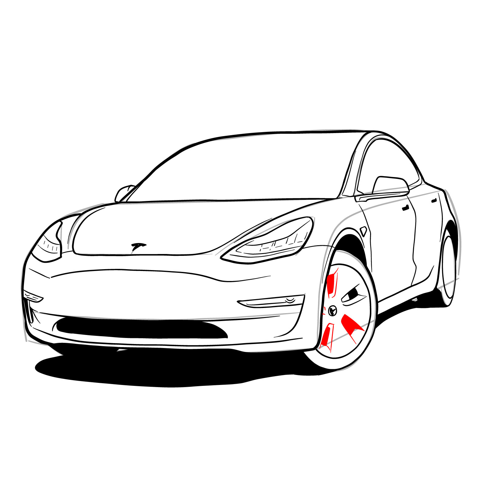 How to draw 2021 Tesla Model 3 - step 30