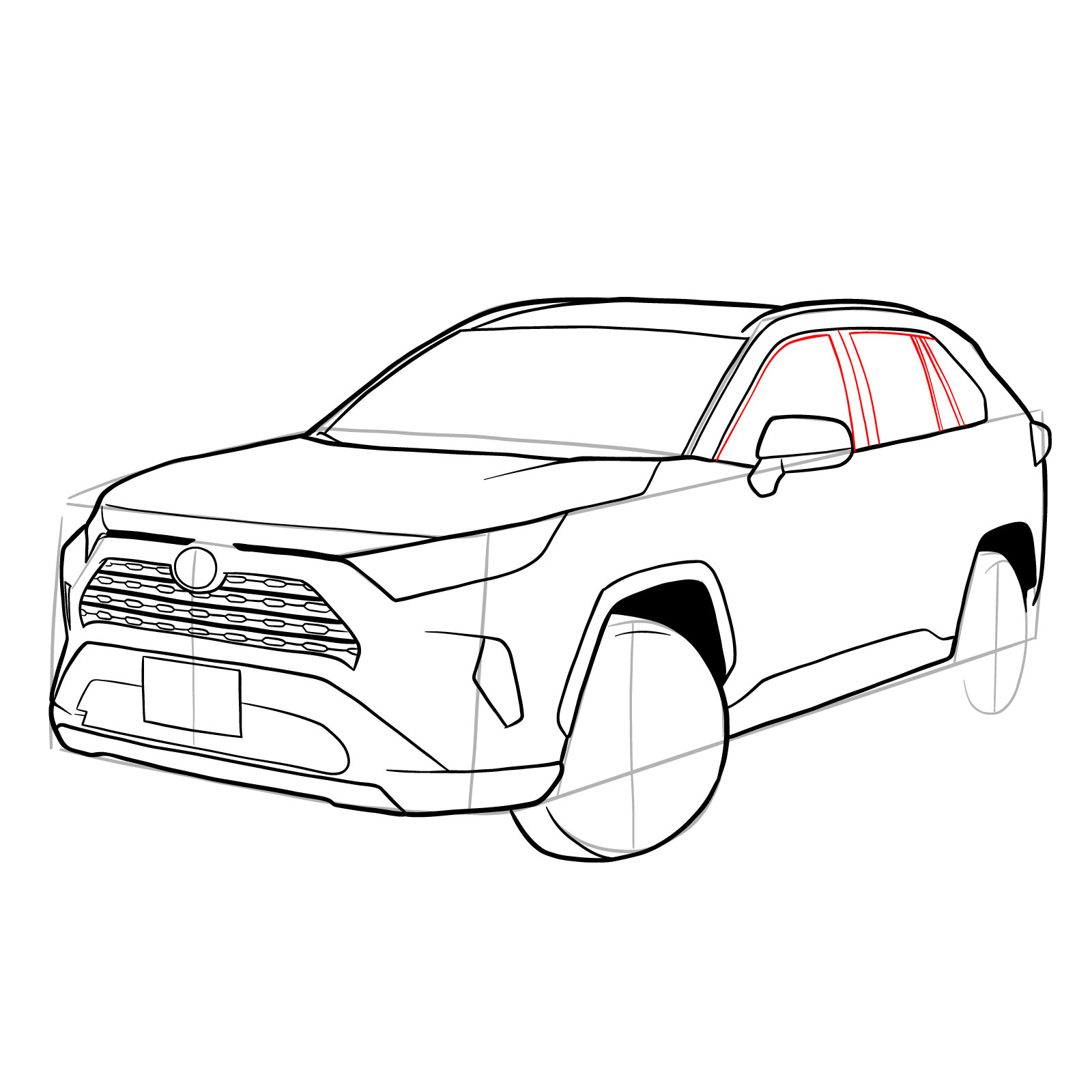How to draw 2020 Toyota RAV4 - step 27