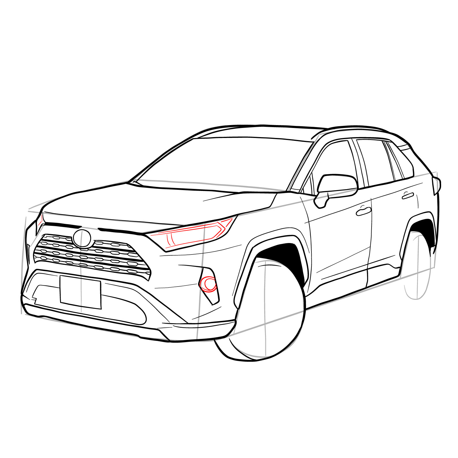 How to draw 2020 Toyota RAV4 - step 31