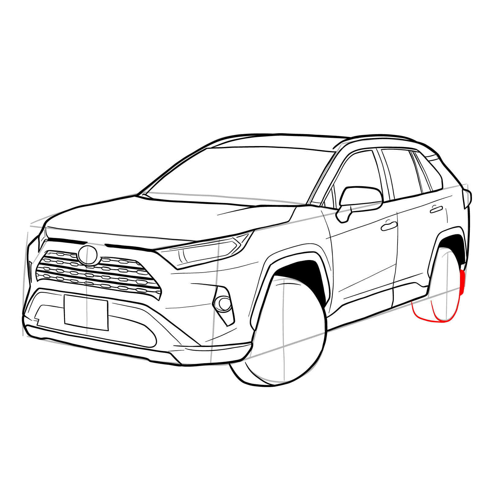 How to draw 2020 Toyota RAV4 - step 32