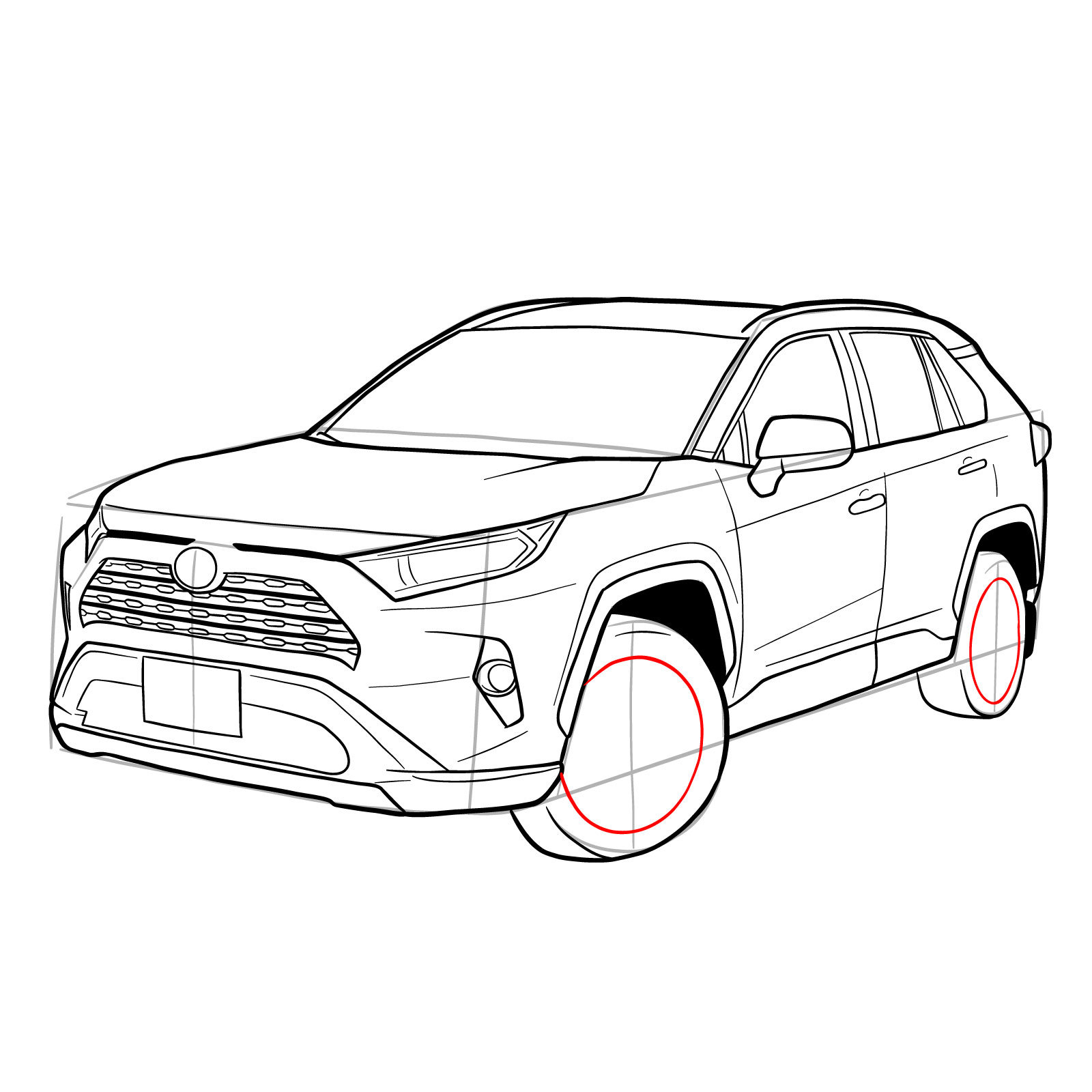 How to draw 2020 Toyota RAV4 - step 33