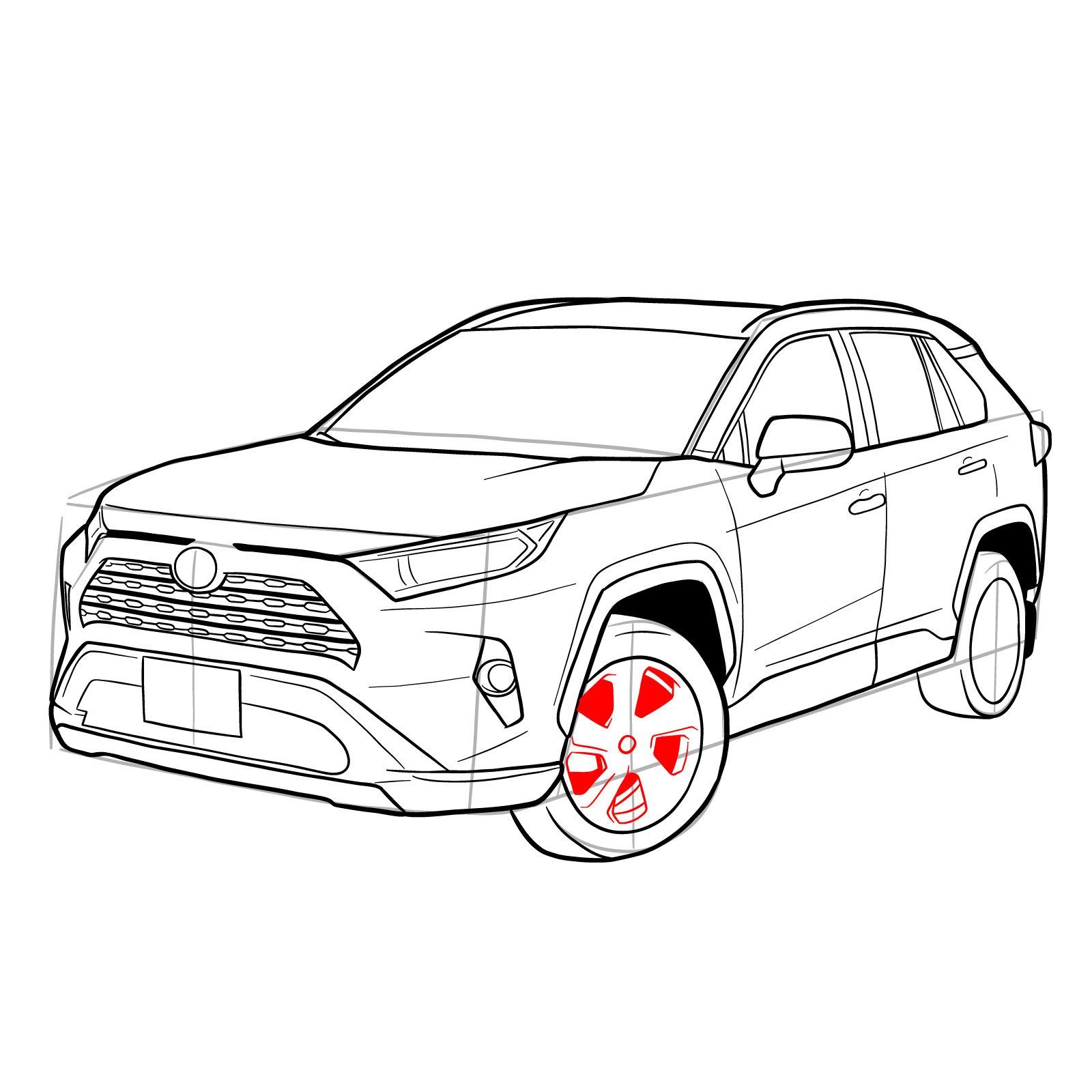 How to draw 2020 Toyota RAV4 - step 34