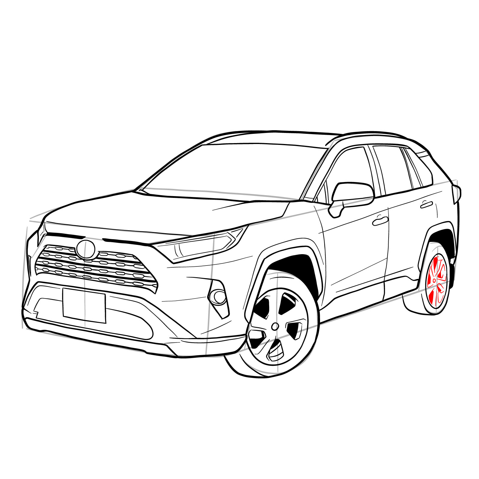 How to draw 2020 Toyota RAV4 - step 35